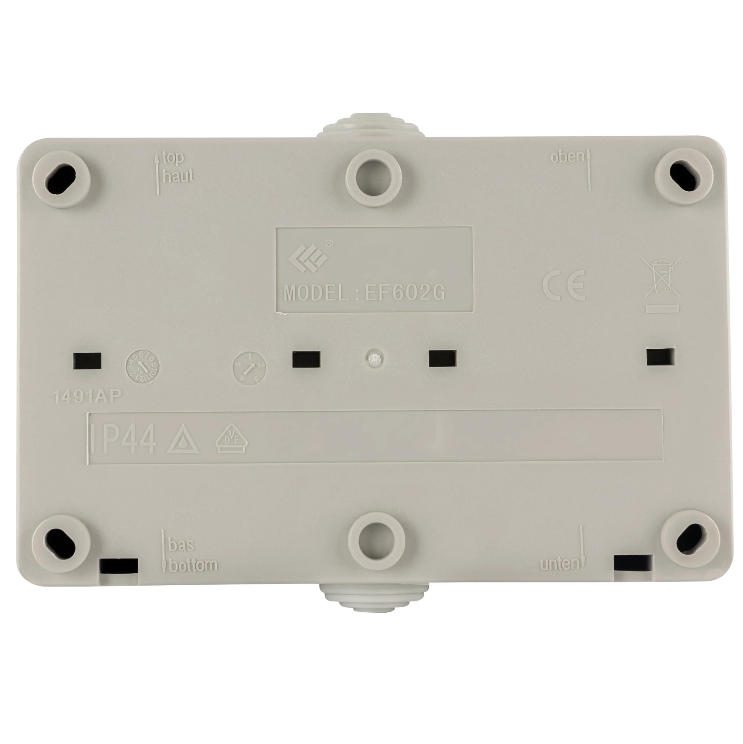 REV AquaBase 2-Way Wet Room Socket, 2-Pole, Splash-proof IP54, Horizontal, Surface-Mounted, Grey 1 x socket (2-way) - Image 9