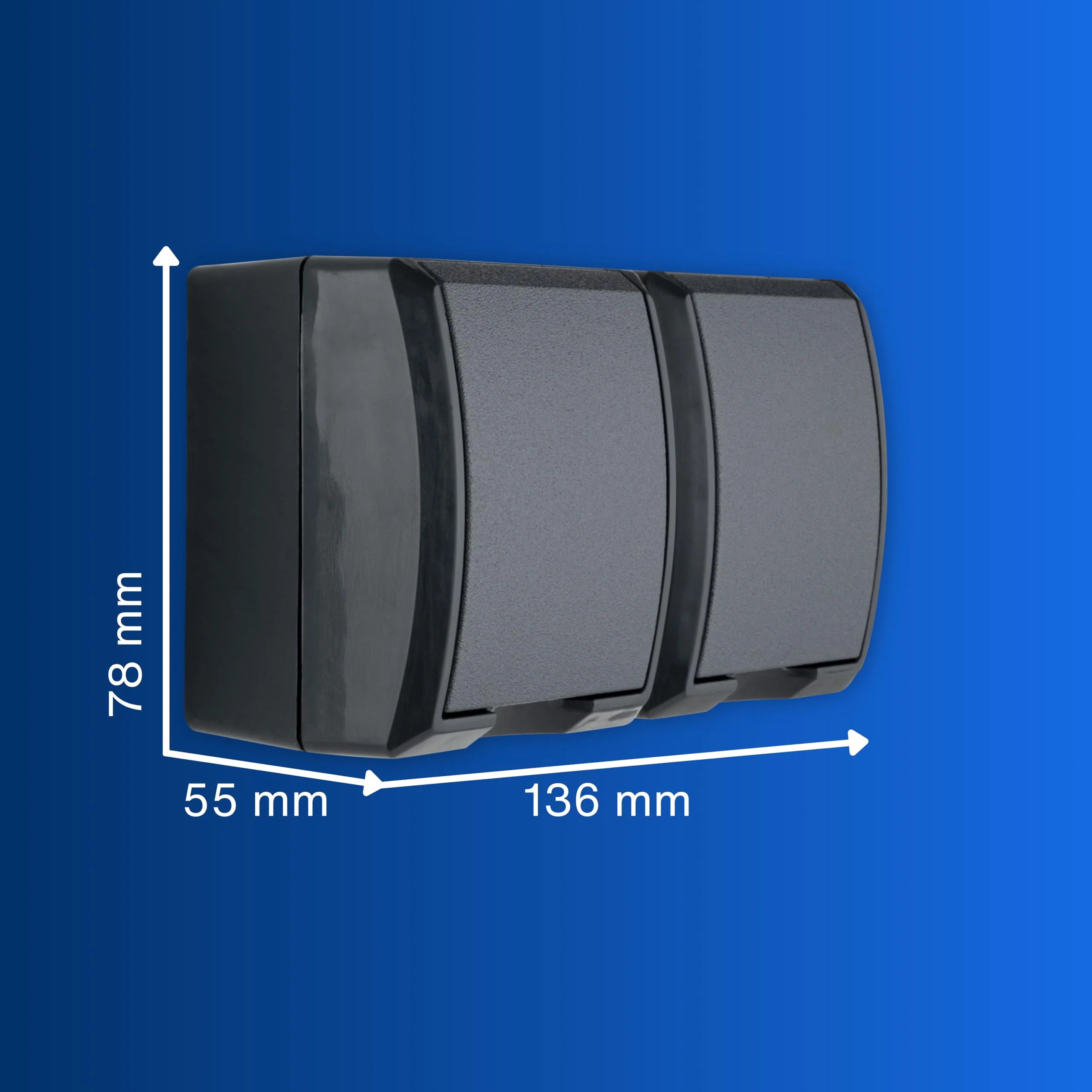 REV AquaForm Double Socket Wet Room Socket IP44 Surface-Mounted Anthracite 1 x horizontal double socket - Image 4