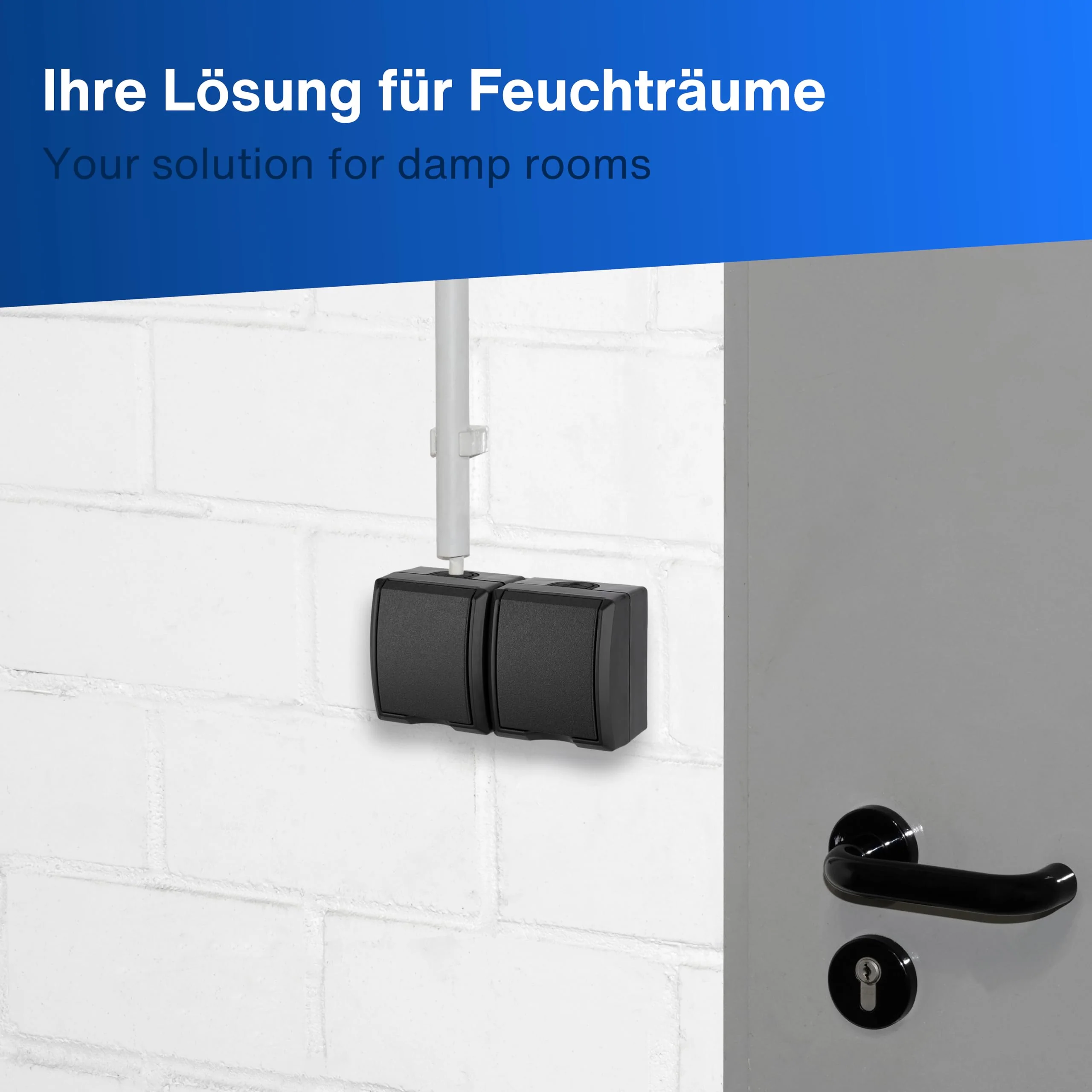 REV AquaForm Double Socket Wet Room Socket IP44 Surface-Mounted Anthracite 1 x horizontal double socket - Image 8