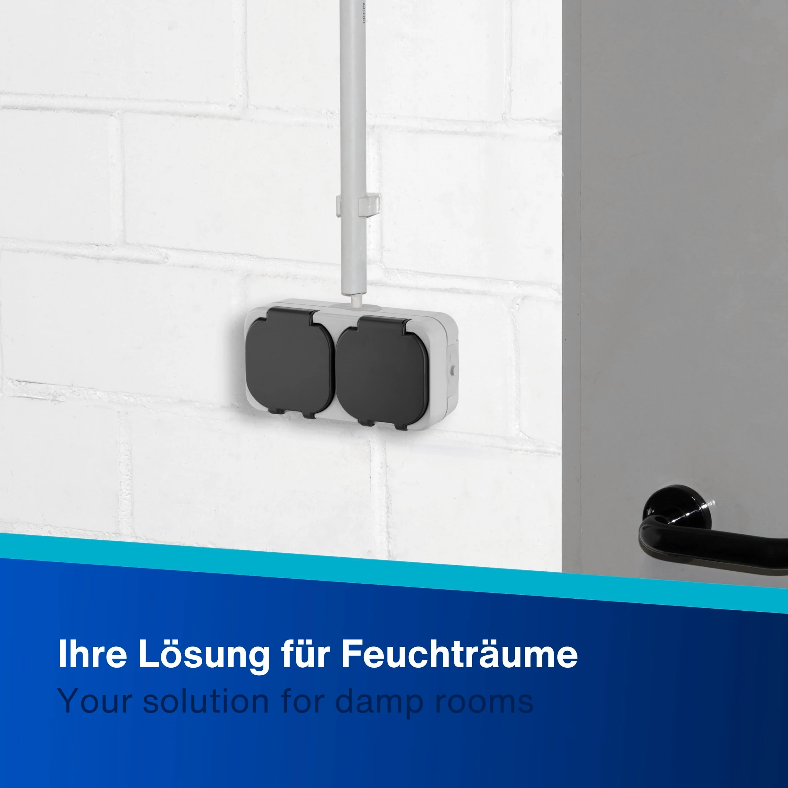 REV AquaTop Wet Room Socket, IP44, Single Pole, Pre-Wired, Surface-Mounted, Grey 2-way socket pre-wired - Image 9