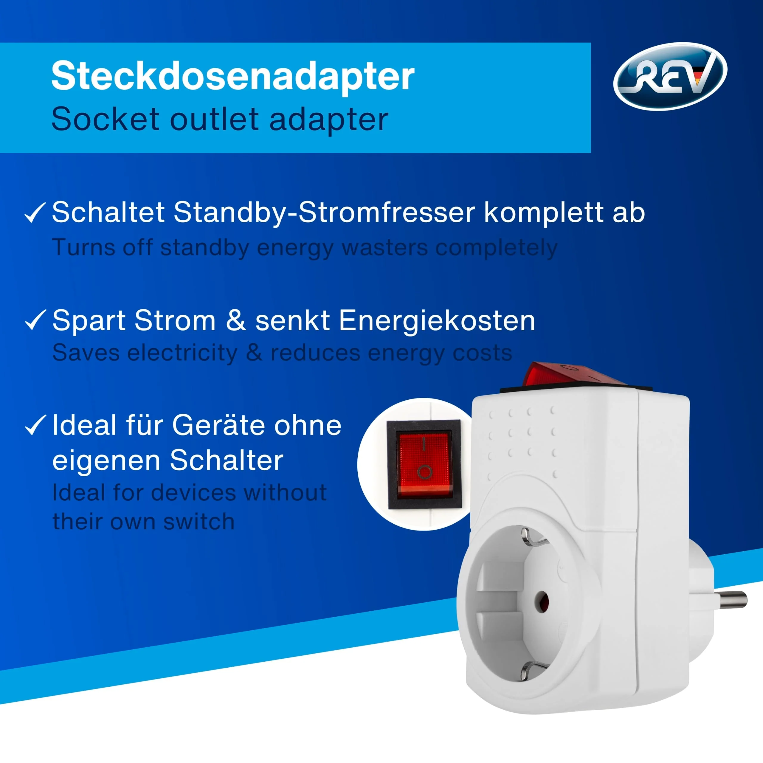REV Socket adapter, switchable socket, transition plug, switchable socket max. 3500 W, white White 1 - Image 2