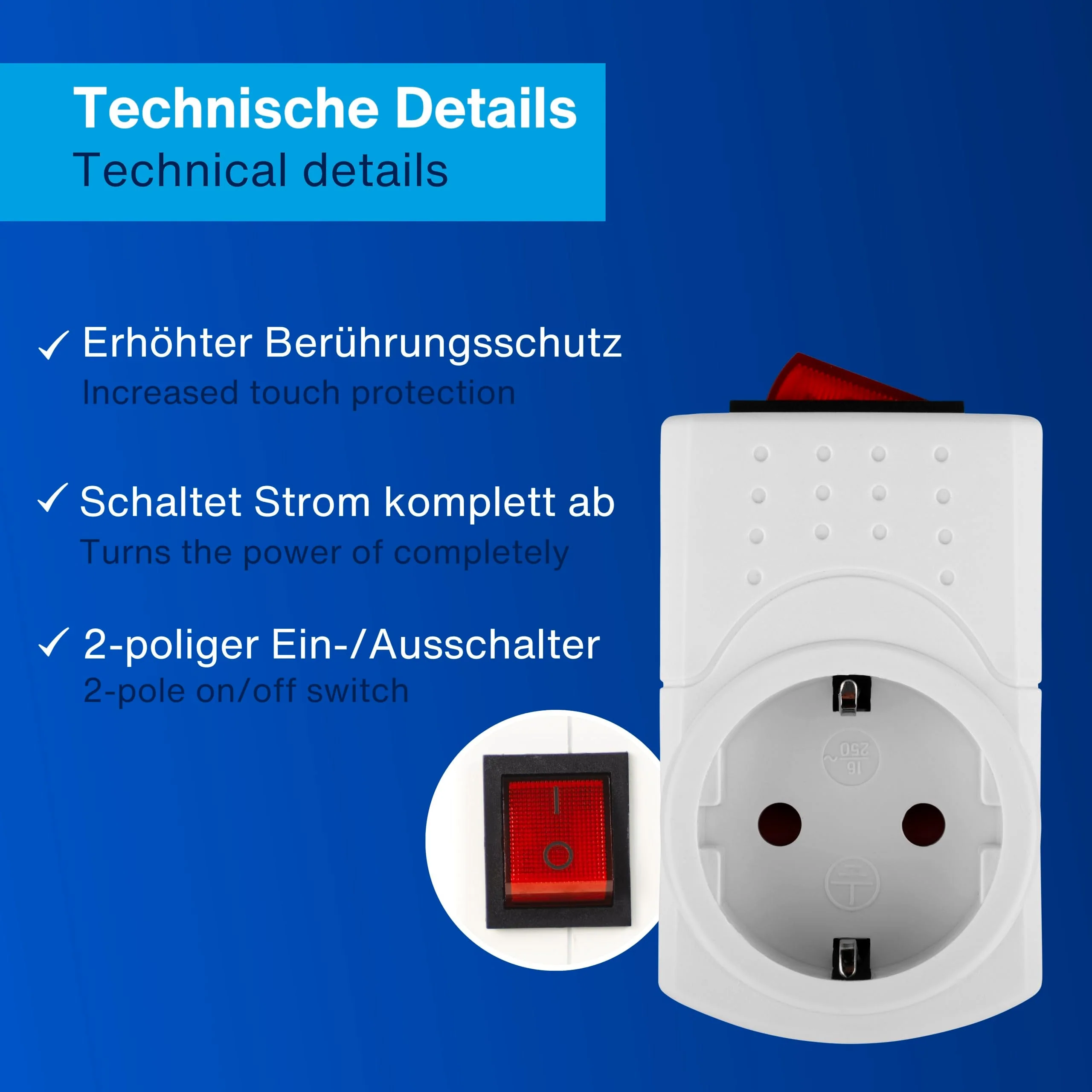REV Socket adapter, switchable socket, transition plug, switchable socket max. 3500 W, white White 1 - Image 4