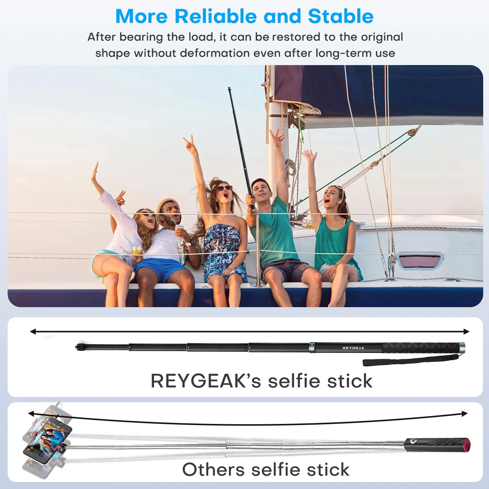 REYGEAK Selfie Stick for Insta360 X4,59 Inch/150cm long Invisible Selfie Pole with 1/4 screw thread,Carbon Fiber Waterproof Extension Monopod for Insta360 X4/X3/X2/ONE/ONE RS/ONE X/ONE R. - Image 4