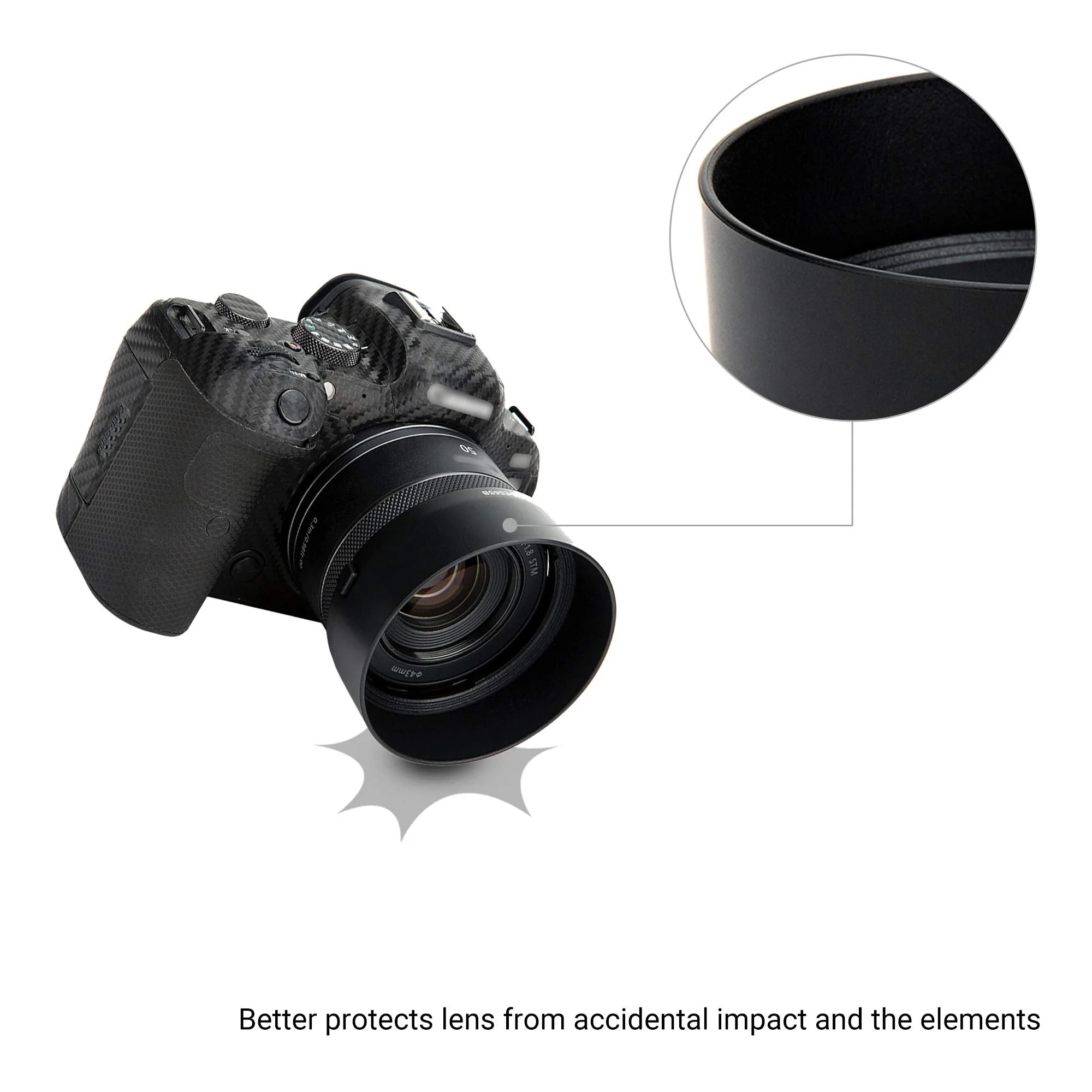 RF 50mm Lens Hood Shade for Canon RF 50mm f/1.8 STM Lens Replaces Canon ES-65B Hood with Original Design on Canon EOS R100 R50 R10 R8 R7 R6 R5 RP R Cameras Replace Canon ES-65B for RF 50mm f/1.8 STM - Image 6