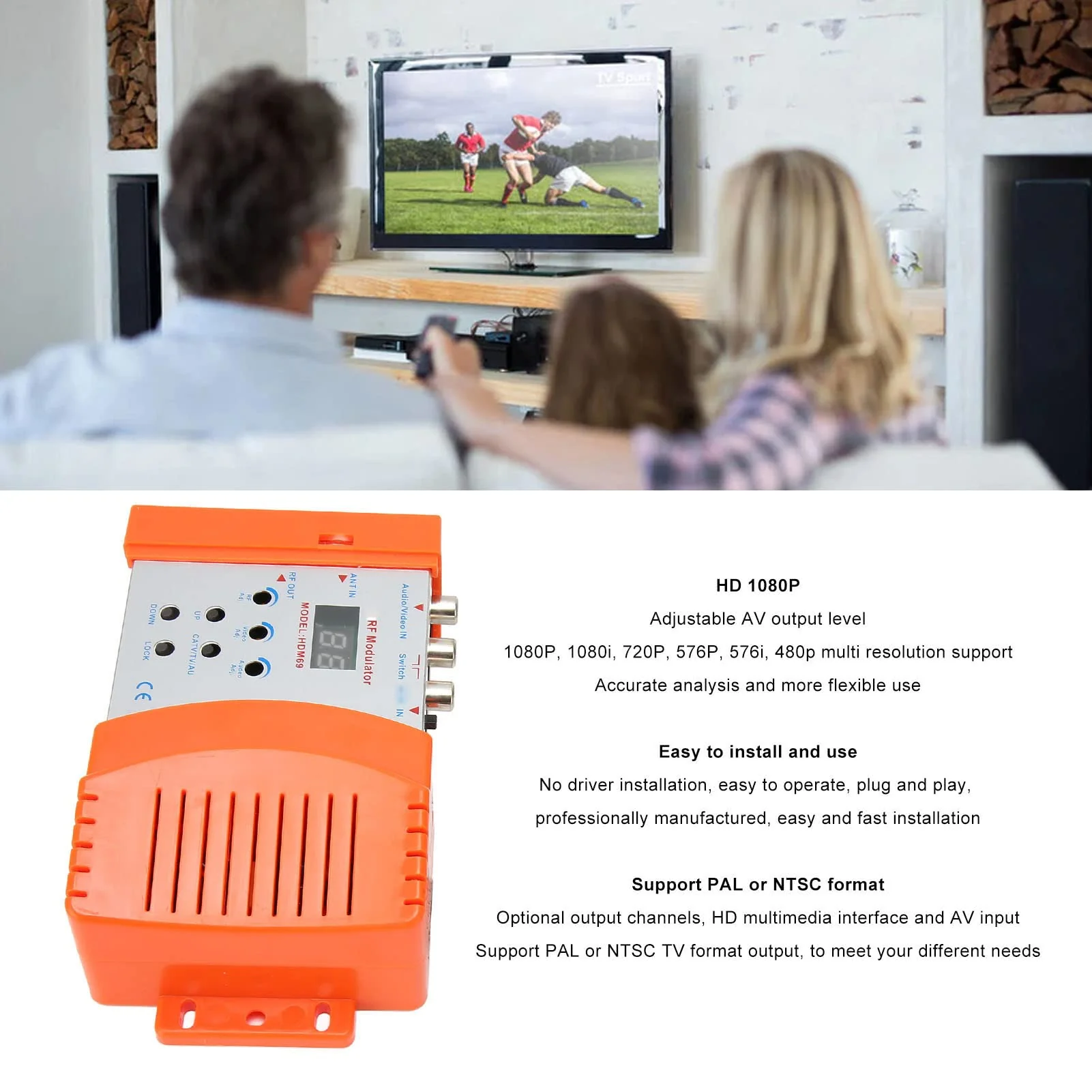 RF Modulator HDMI Modulator for PAL NTSC Format, AV to RF Coaxial Converter, w/Antenna in/Out & Channel Switch, HDMI to RF, for Home TV, HDTV Tuner, Game Console PS3 AC 90‑240V - Image 2