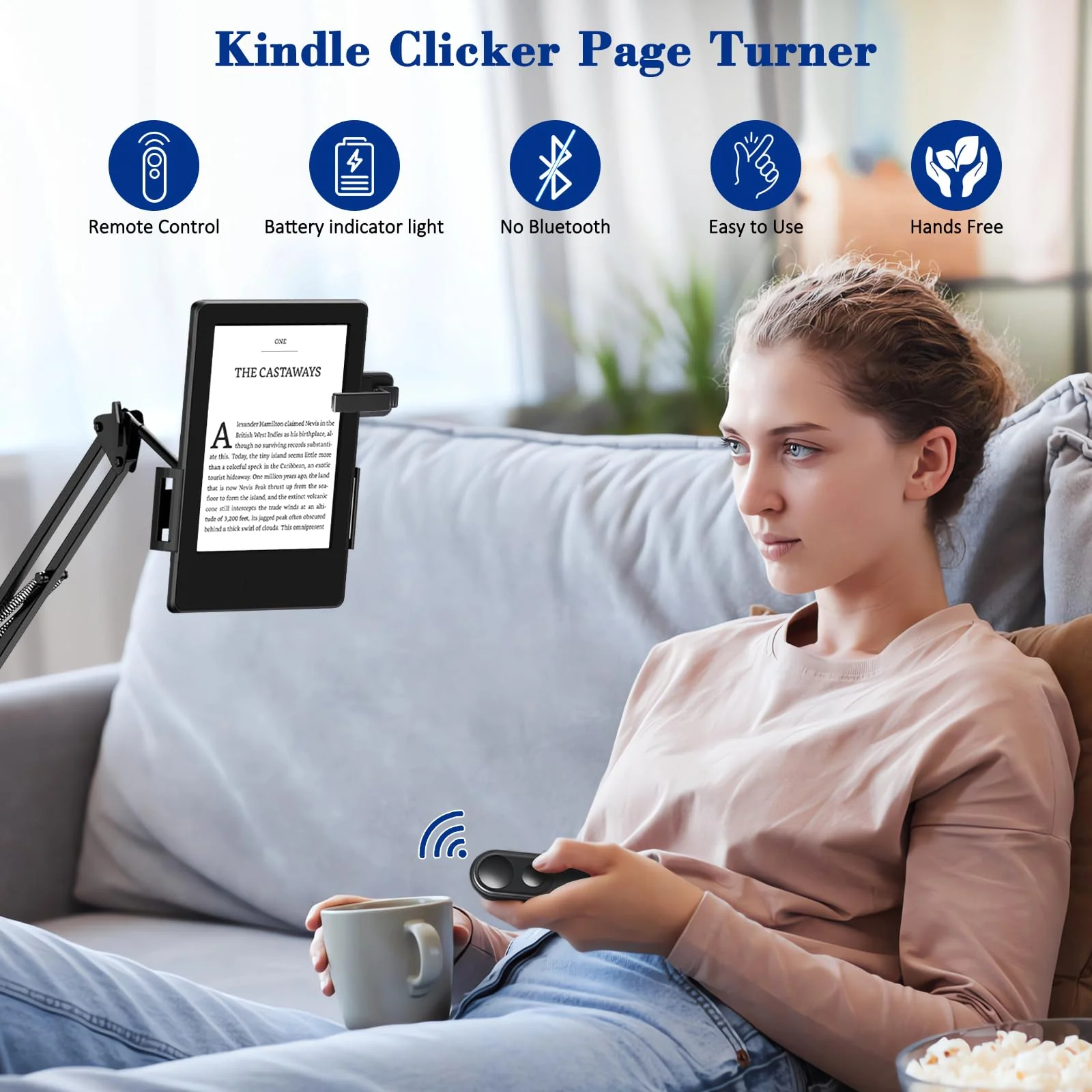 RF Remote Control Page Turner for Kindle Paperwhite Oasis Scribe Kobo,Clicker Page Turner Kindle Accessories for iPhone,iPad, Android Tablets Reading Novels,Camera Video Record&Shutter Selfie Black - Image 2