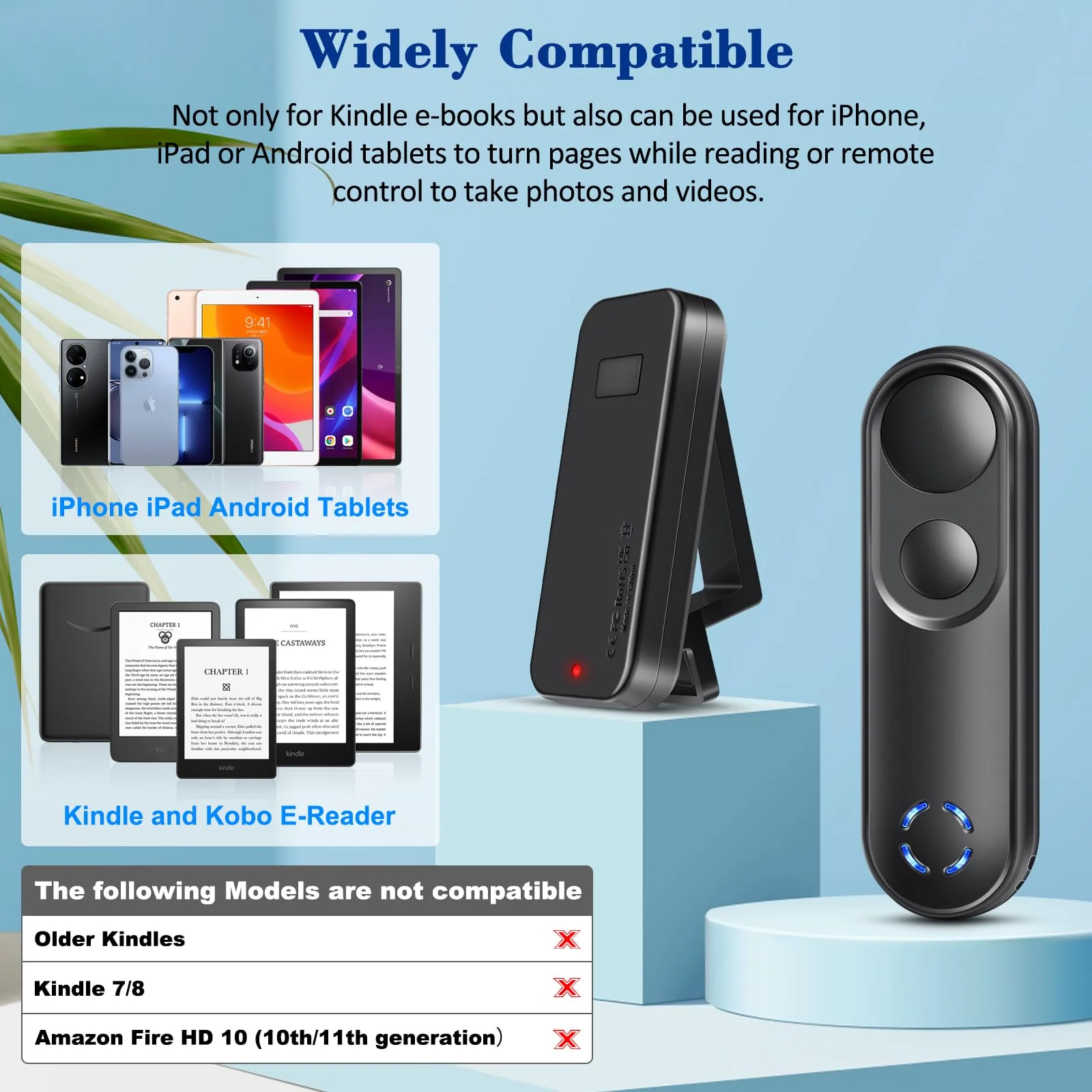 RF Remote Control Page Turner for Kindle Paperwhite Oasis Scribe Kobo,Clicker Page Turner Kindle Accessories for iPhone,iPad, Android Tablets Reading Novels,Camera Video Record&Shutter Selfie Black - Image 5