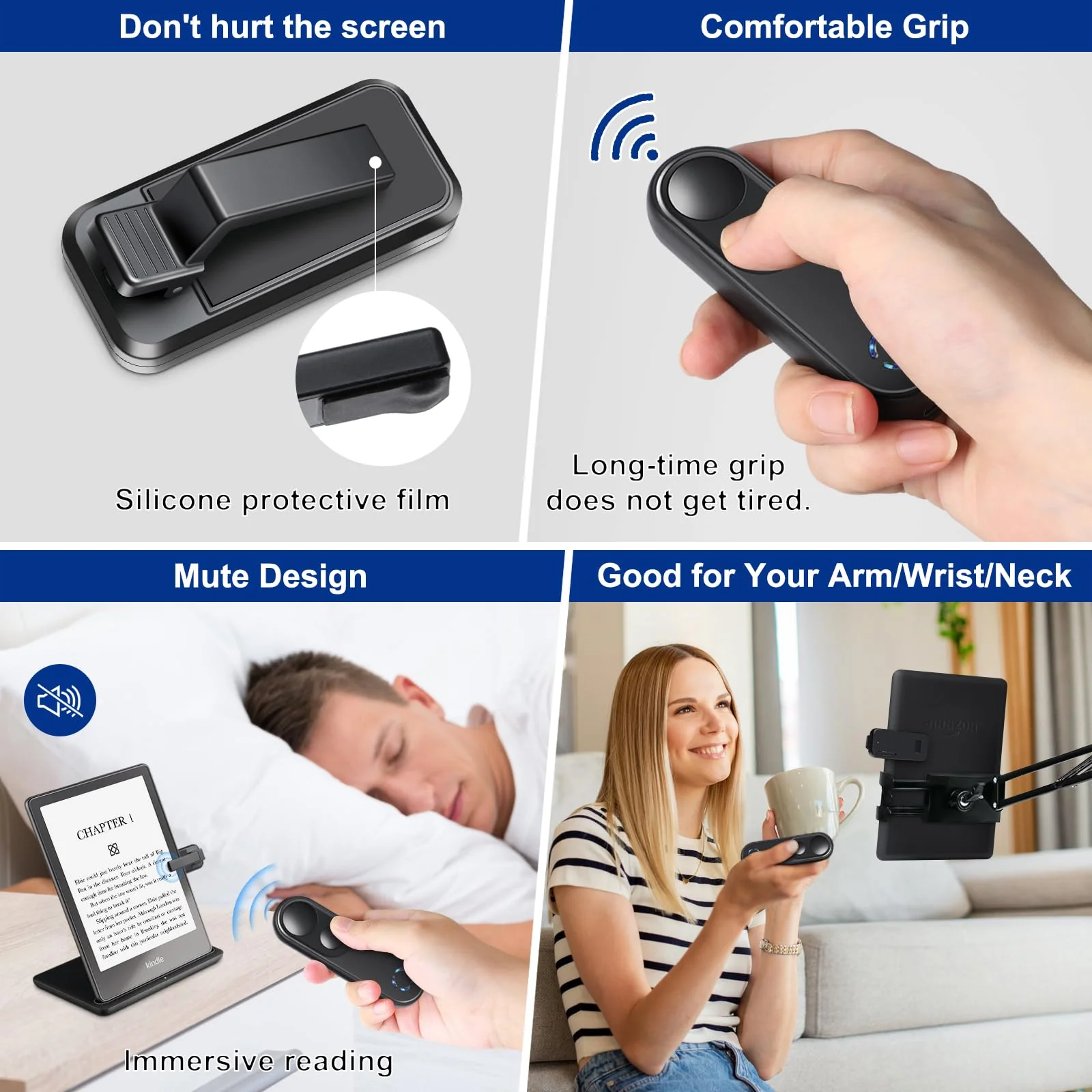 RF Remote Control Page Turner for Kindle Paperwhite Oasis Scribe Kobo,Clicker Page Turner Kindle Accessories for iPhone,iPad, Android Tablets Reading Novels,Camera Video Record&Shutter Selfie Black - Image 6