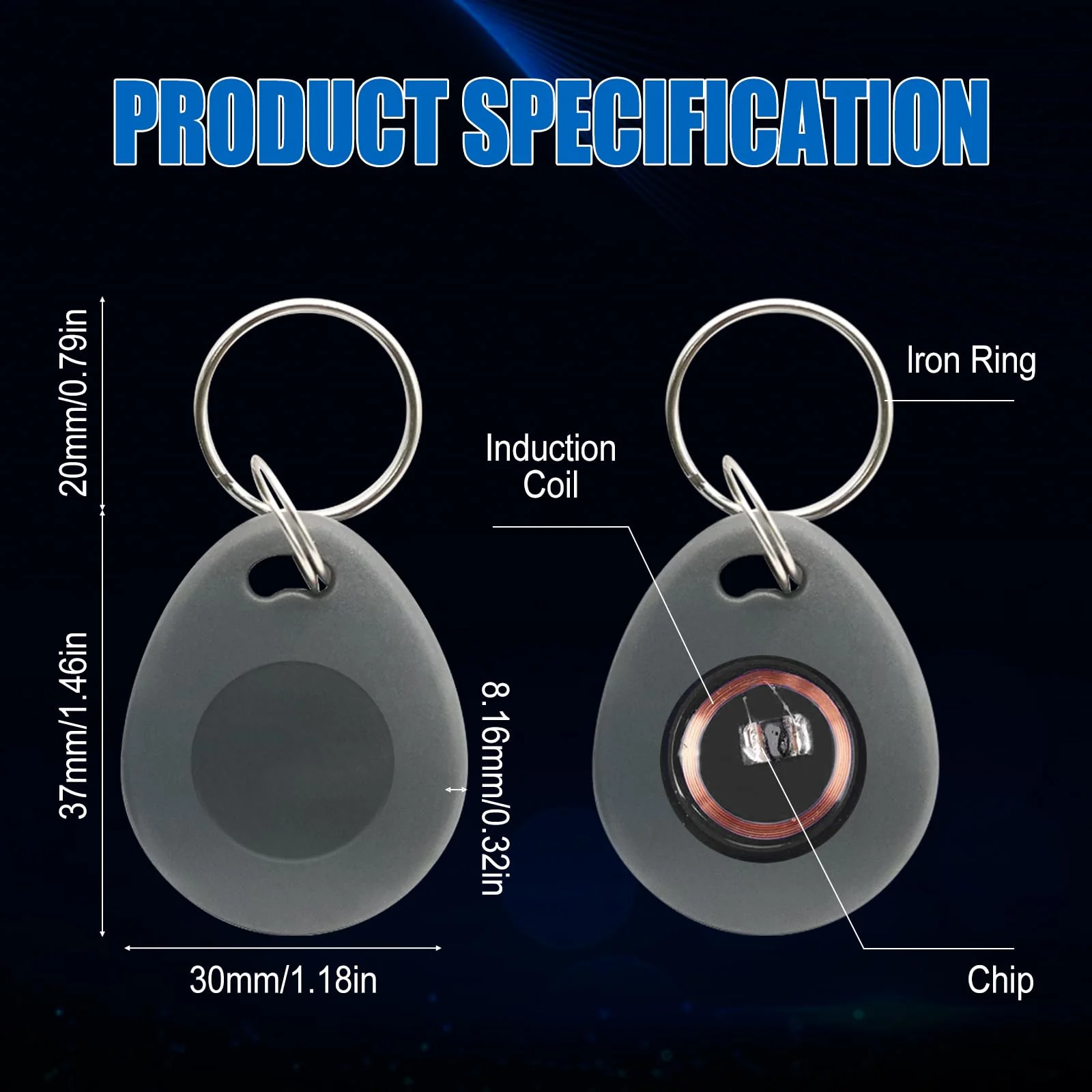 RFID Key Fobs Writable, HID 125KHZ 26 Bit Keyfobs Proximity Fob RFID Key Fob Id Card Token Tags Prox Key ISO-Prox 1346 1386 1326 H10301 Access Control Systems KeyTags (Gray,50) Gray 50 - Image 8