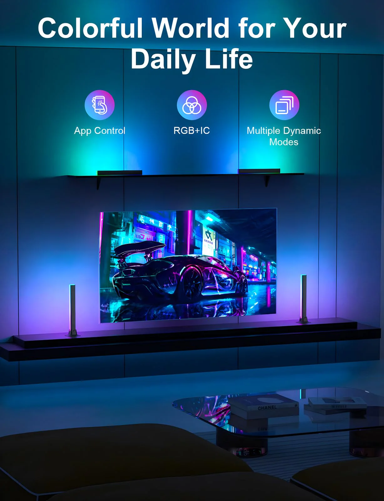 RGB Light Bar, RGB IC LED Light Bar, Music Sync USB Powered, Color Changing Ambient Lighting for Gaming TV Desk Monitor PC Party, 2 Pair - Image 2