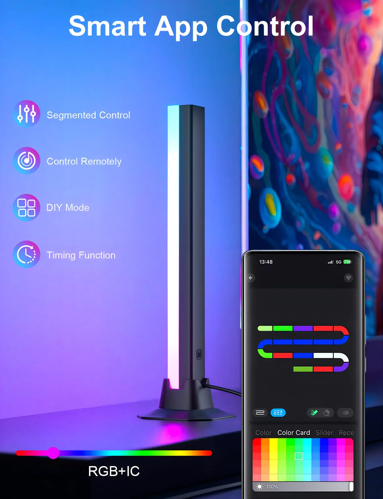 RGB Light Bar, RGB IC LED Light Bar, Music Sync USB Powered, Color Changing Ambient Lighting for Gaming TV Desk Monitor PC Party, 2 Pair - Image 3