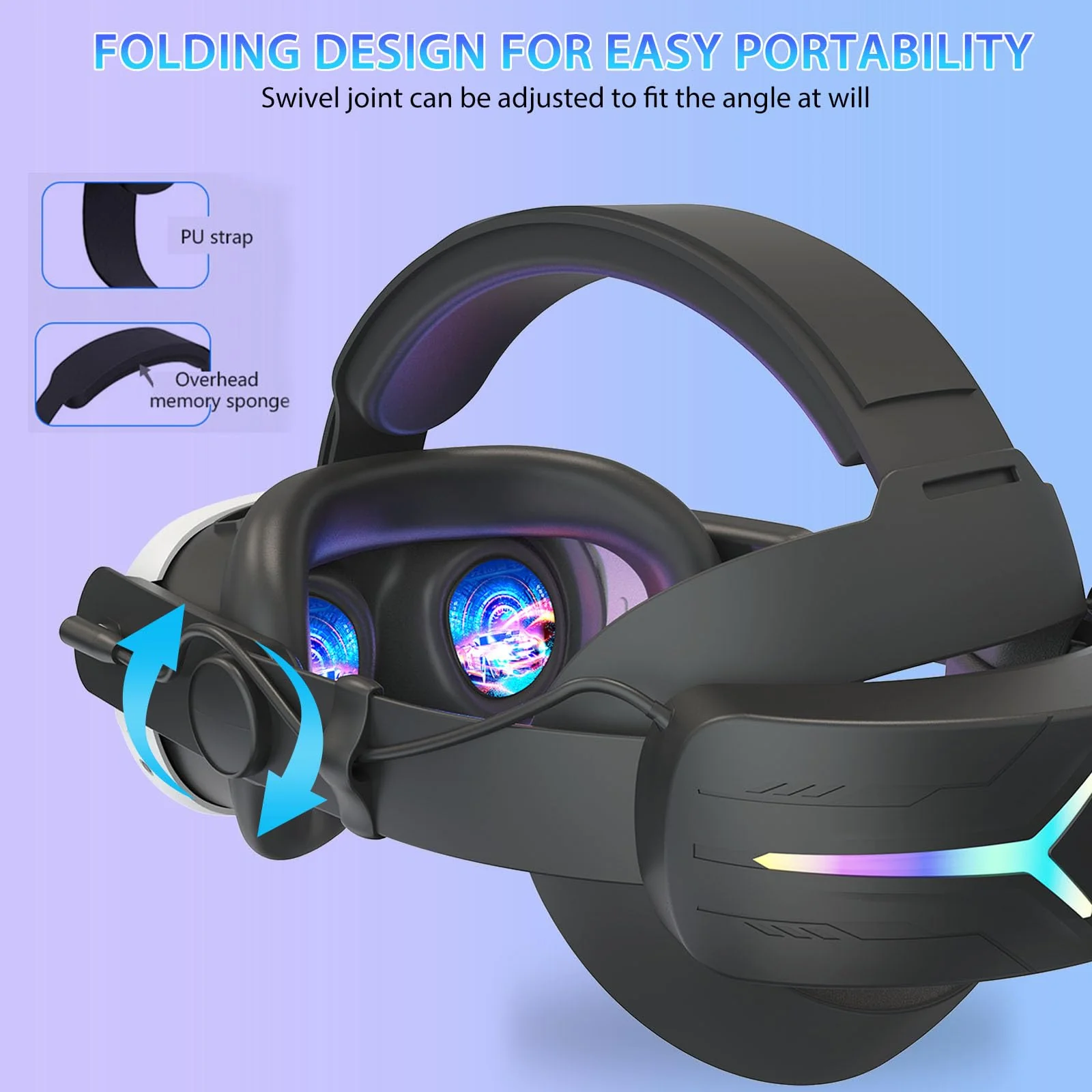 RGB Light Head Strap with Battery for Meta Quest 3, MLemonVR Battery Pack Head Strap Accessories for Oculus Quest 3, PD Fast Charging Enhance Gaming Time, (for quest 3, Black) - Image 2