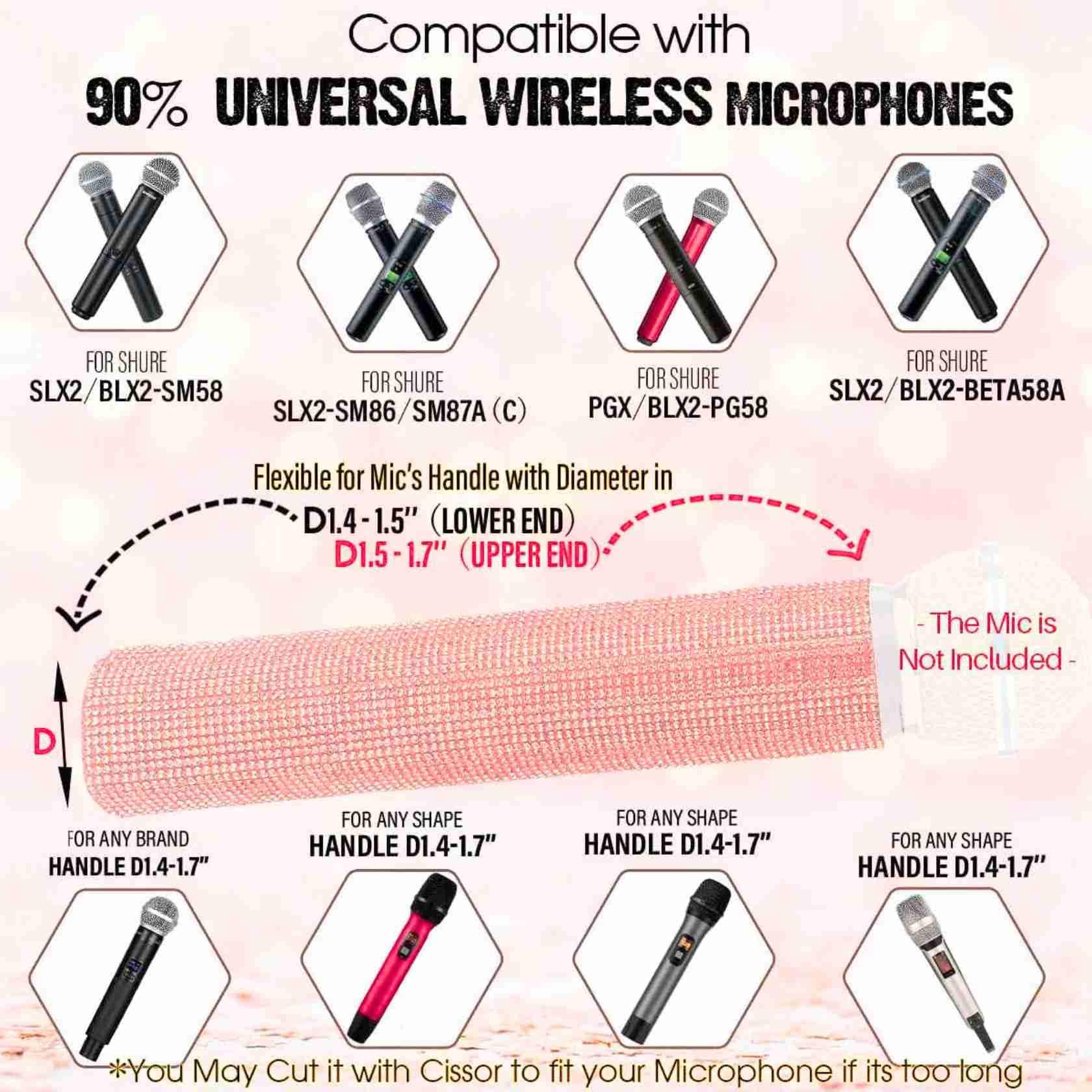 rhinestone Handle Cover for Wireless Microphone, Sparkly Crystal Mic Sleeve for Live Singing, DJ, Karaoke, Party, Wedding, Streaming Video Shooting (Rose Gold) - Image 2