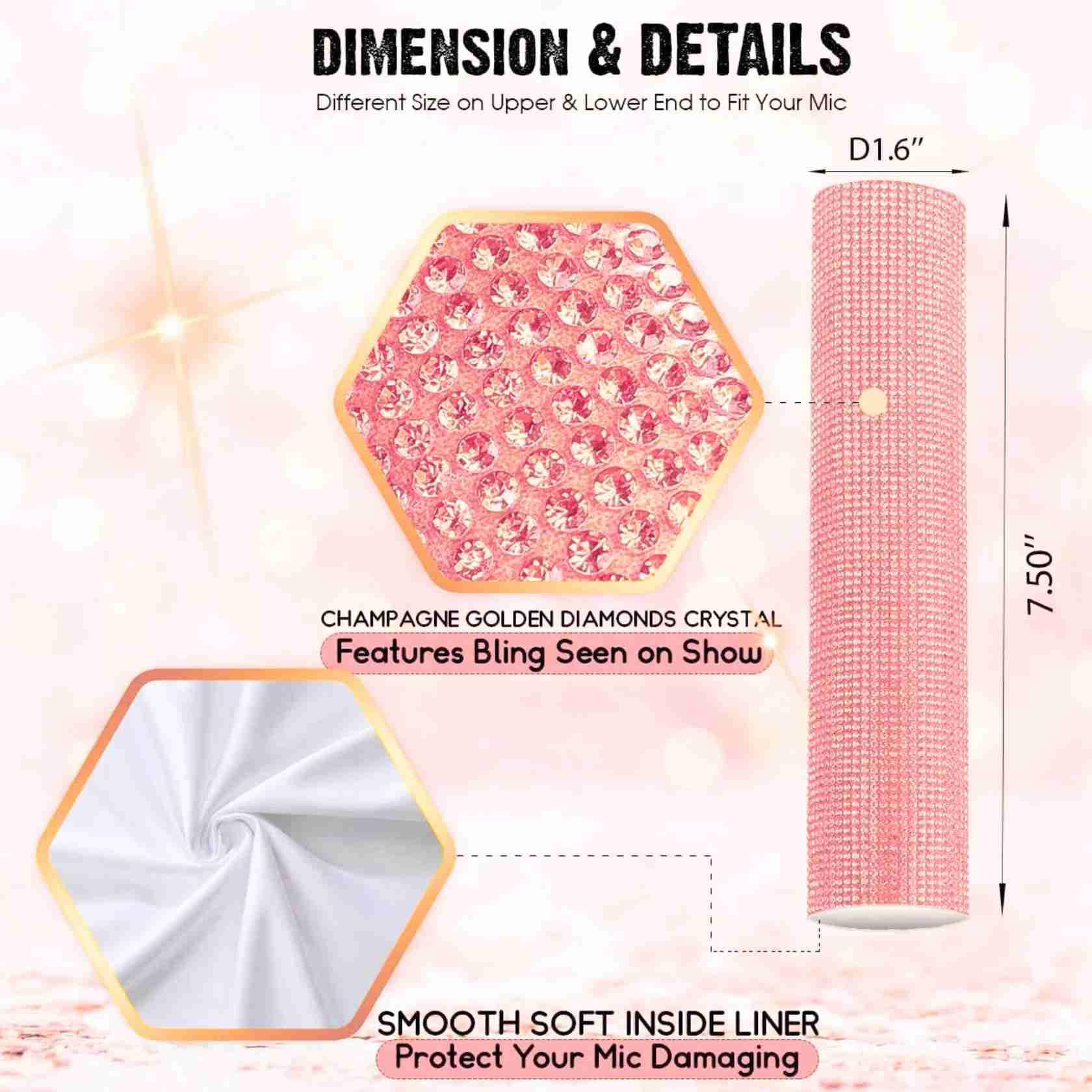 rhinestone Handle Cover for Wireless Microphone, Sparkly Crystal Mic Sleeve for Live Singing, DJ, Karaoke, Party, Wedding, Streaming Video Shooting (Rose Gold) - Image 4