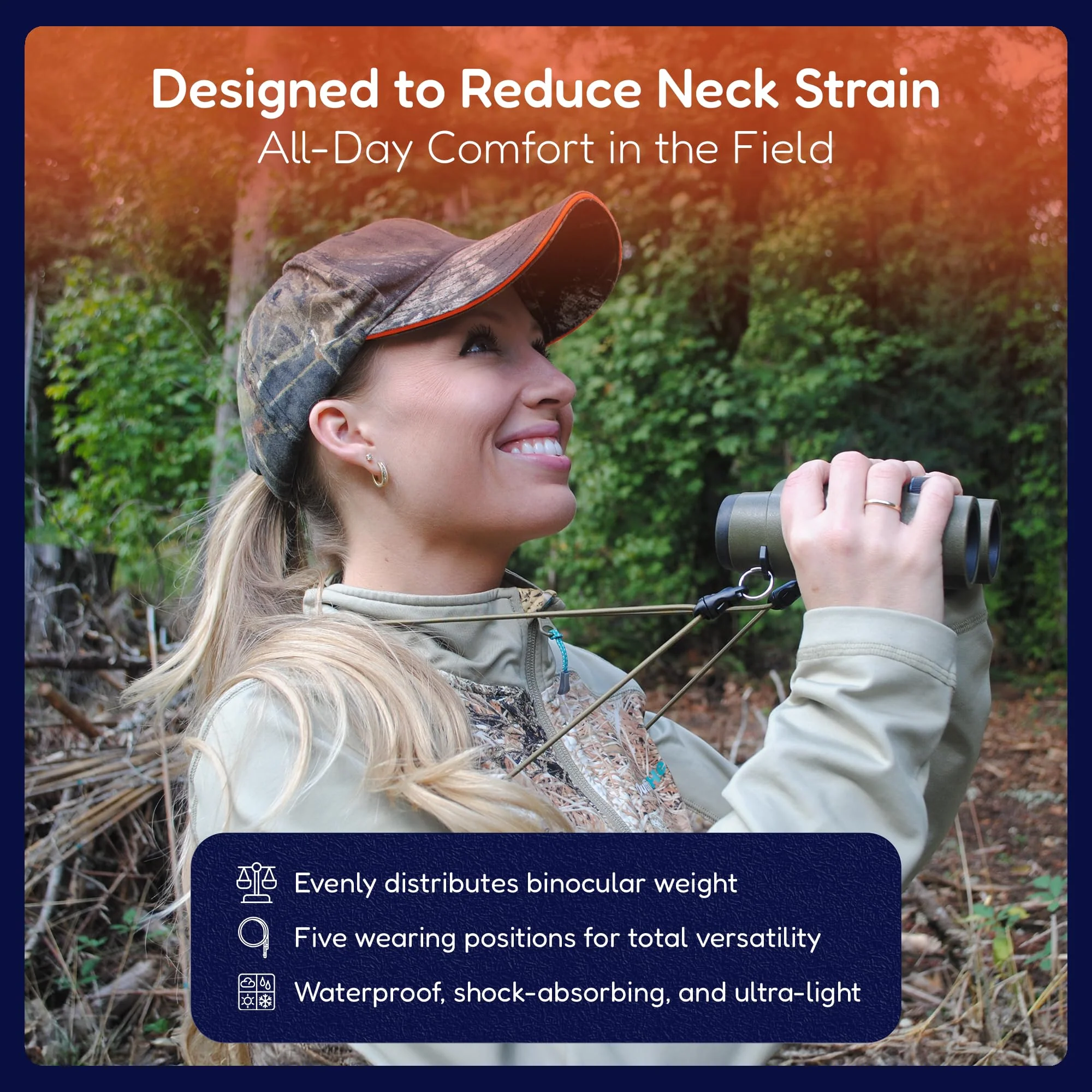 Rick Young Outdoors Premium Binocular Harness - Adjustable Chest Strap for Hunting, Birding & Hiking - Comfortable Waterproof Quick-Release System (Black) Black - Image 3