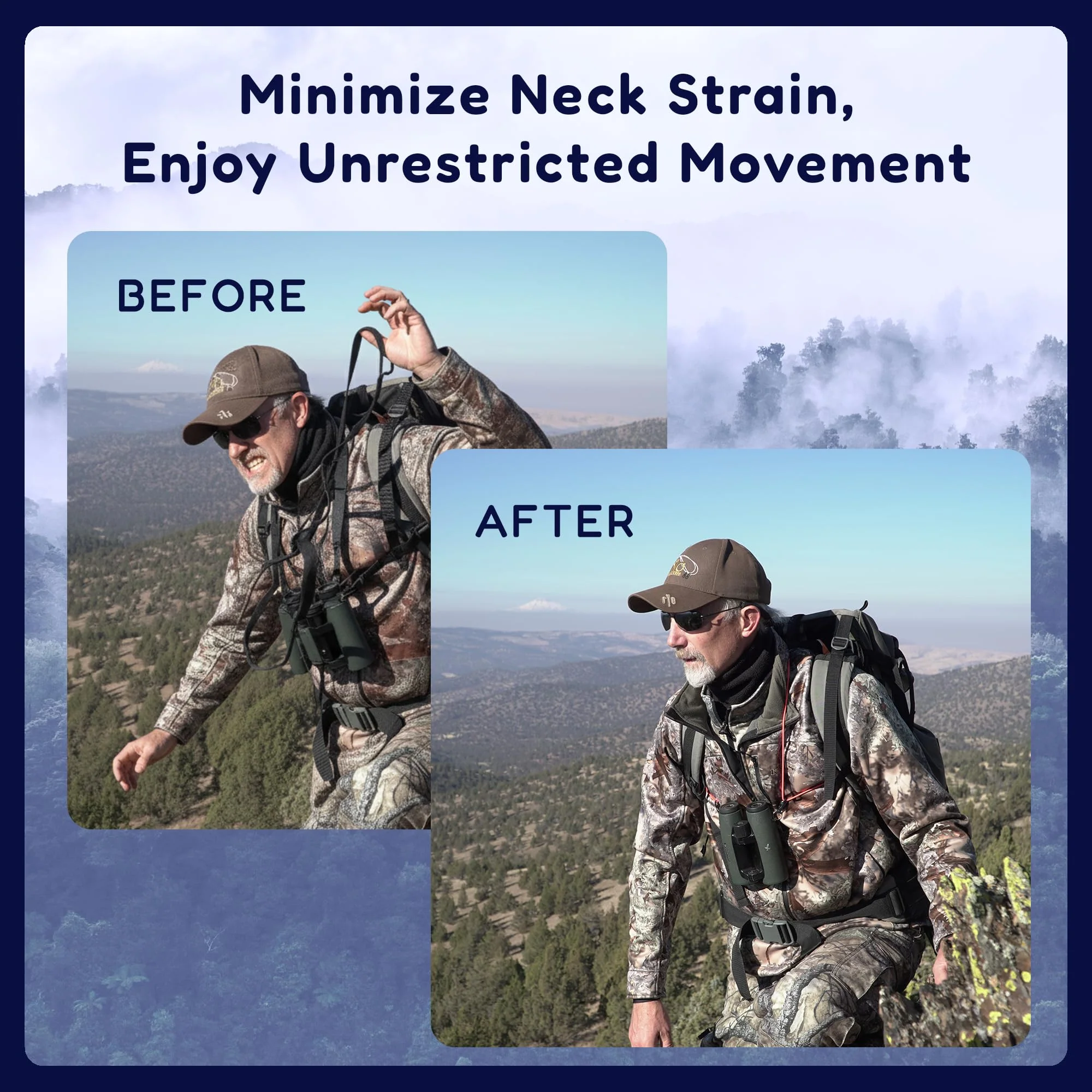 Rick Young Outdoors Premium Binocular Harness - Adjustable Chest Strap for Hunting, Birding & Hiking - Comfortable Waterproof Quick-Release System (Black) Black - Image 6