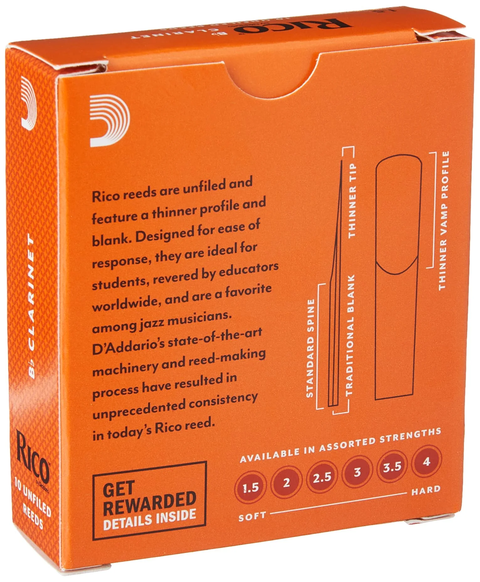 Rico Bb Clarinet Reeds - RCA1015 - Strength 1.5, 10-pack - Image 2