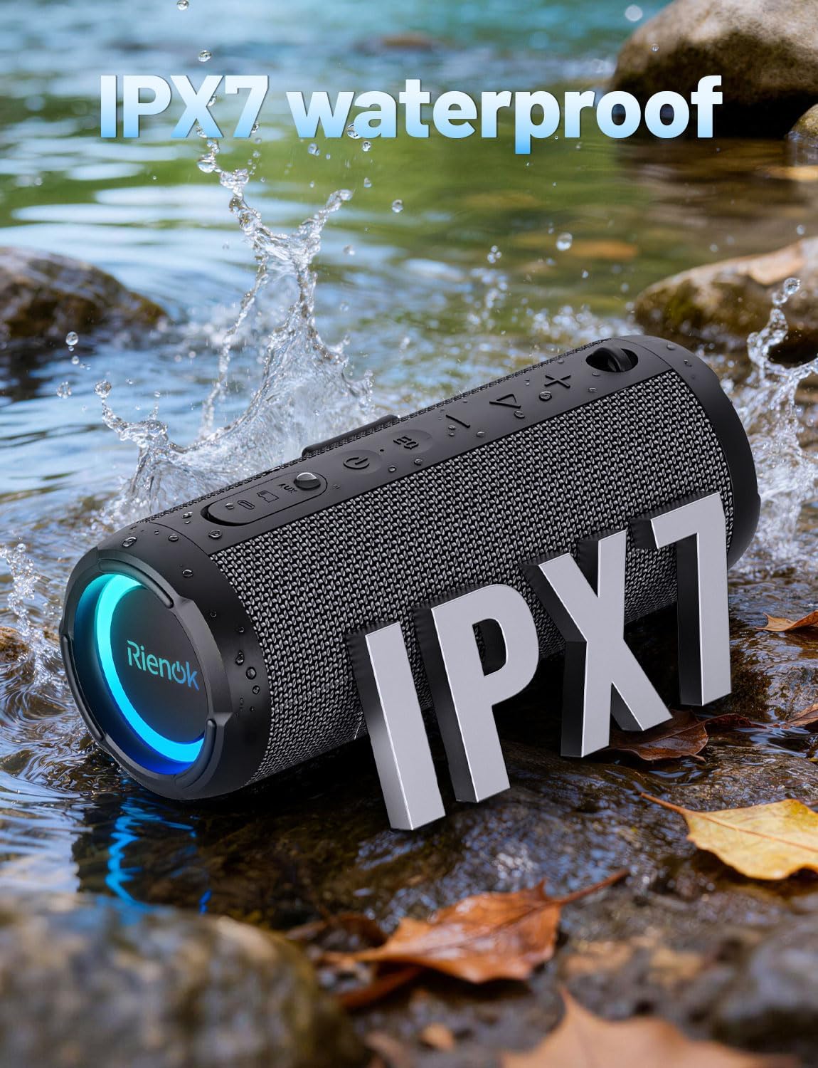RIENOK Portable Bluetooth Speaker 30W Dual Pairing True Wireless Stereo HD Sound IPX7 Waterproof Outdoor Sport Shower Wireless Speaker Bluetooth 5.3 for Home Party Black 3600mAh - Image 2