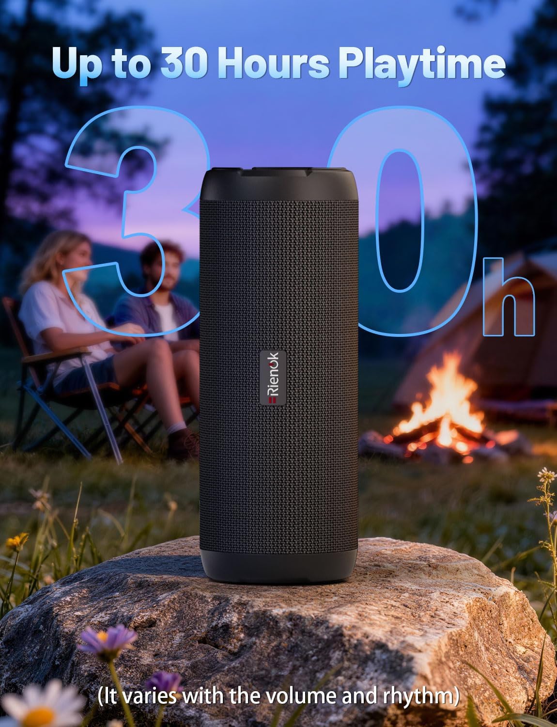 RIENOK Portable Bluetooth Speaker 30W Dual Pairing True Wireless Stereo HD Sound IPX7 Waterproof Outdoor Sport Shower Wireless Speaker Bluetooth 5.3 for Home Party Black 3600mAh - Image 3