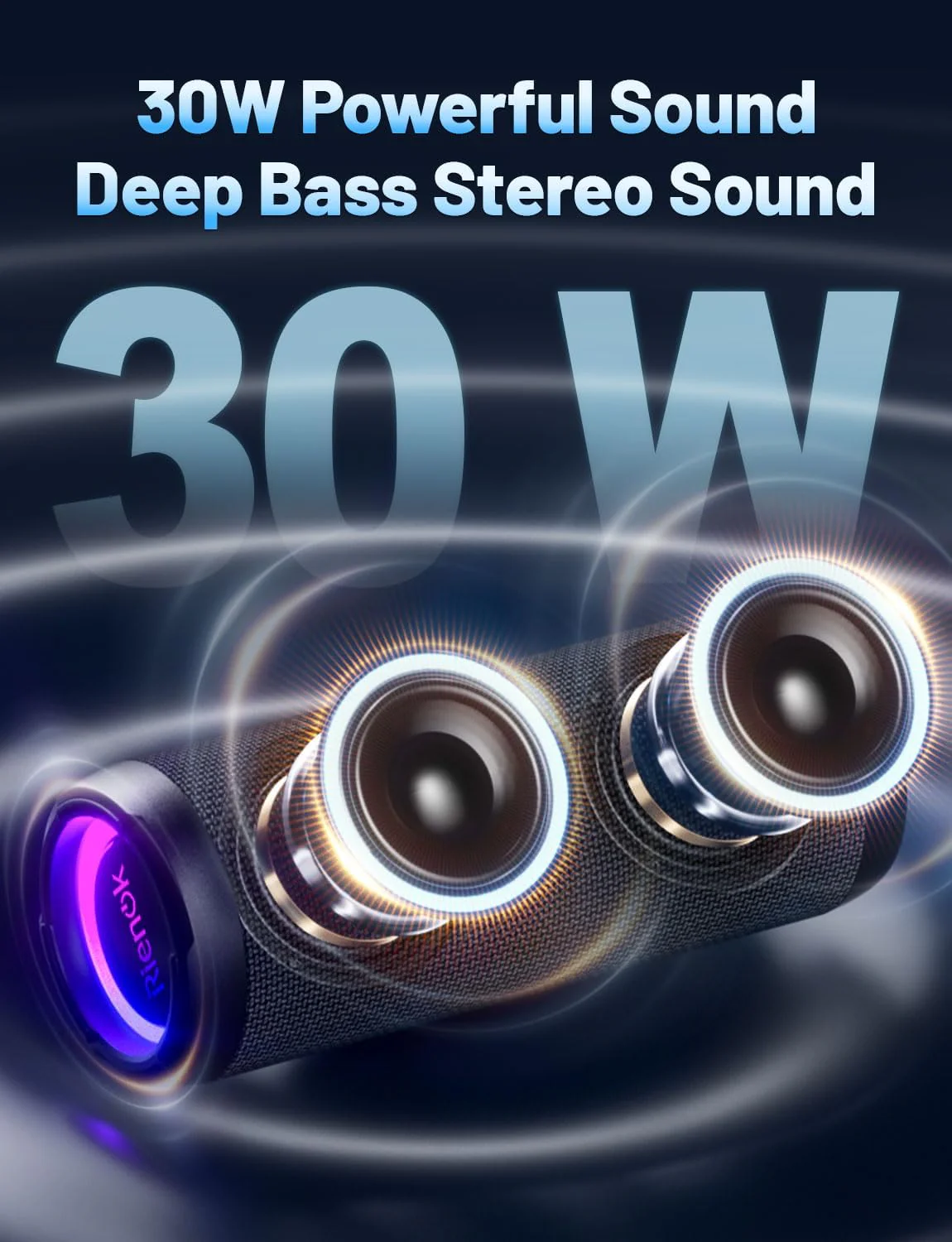 RIENOK Portable Bluetooth Speaker 30W Dual Pairing True Wireless Stereo HD Sound IPX7 Waterproof Outdoor Sport Shower Wireless Speaker Bluetooth 5.3 for Home Party Black 3600mAh - Image 5