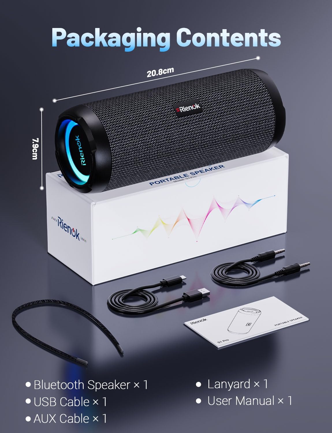 RIENOK Portable Bluetooth Speaker 30W Dual Pairing True Wireless Stereo HD Sound IPX7 Waterproof Outdoor Sport Shower Wireless Speaker Bluetooth 5.3 for Home Party Black 3600mAh - Image 9