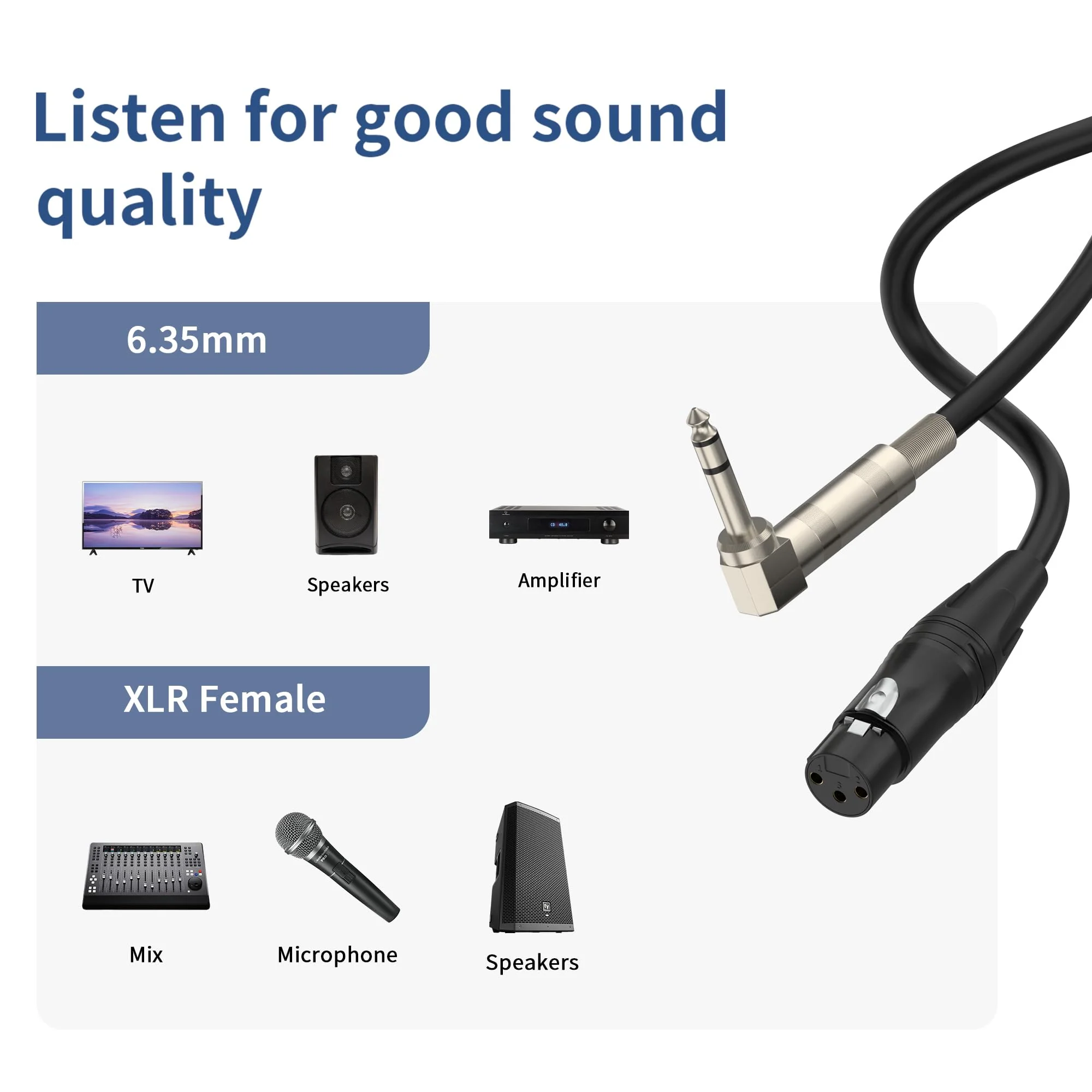 Right Angle 6.35mm TRS to XLR Female，（1.5FT 2Pack） Right Angle 1/4" TRS to XLR 3Pin Female,for Speakers, Stage, DJ and More Right Angle 6.35mm TRS to XLR Female - Image 3