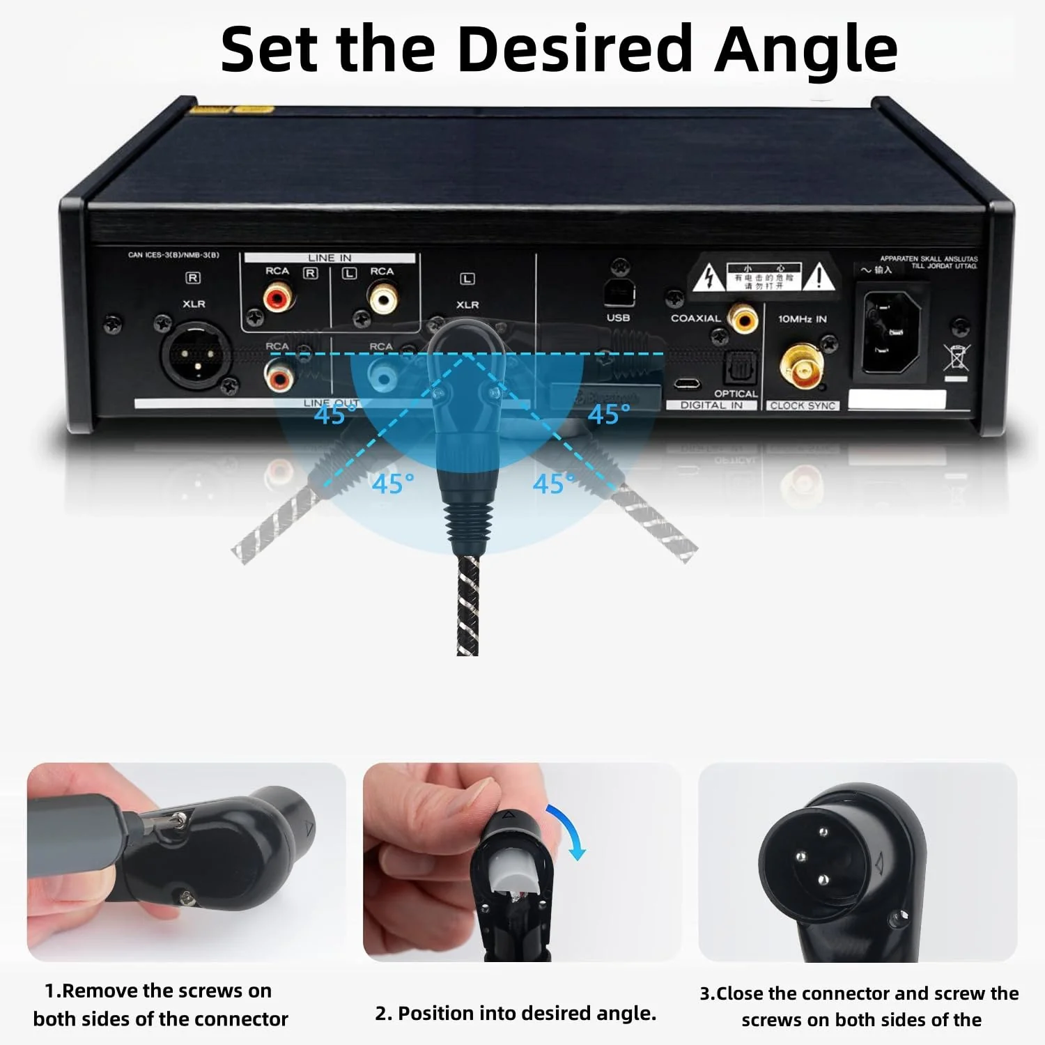 Right Angle XLR Cable,2-Pack Adjustable-Angle Male to Straight Female Microphone Cable,Short XLR Microphone Cable 90 Degree Adapter for Mic Mixer, Recording Studio, Podcast-1FT Angle Male-1FT Black - Image 4