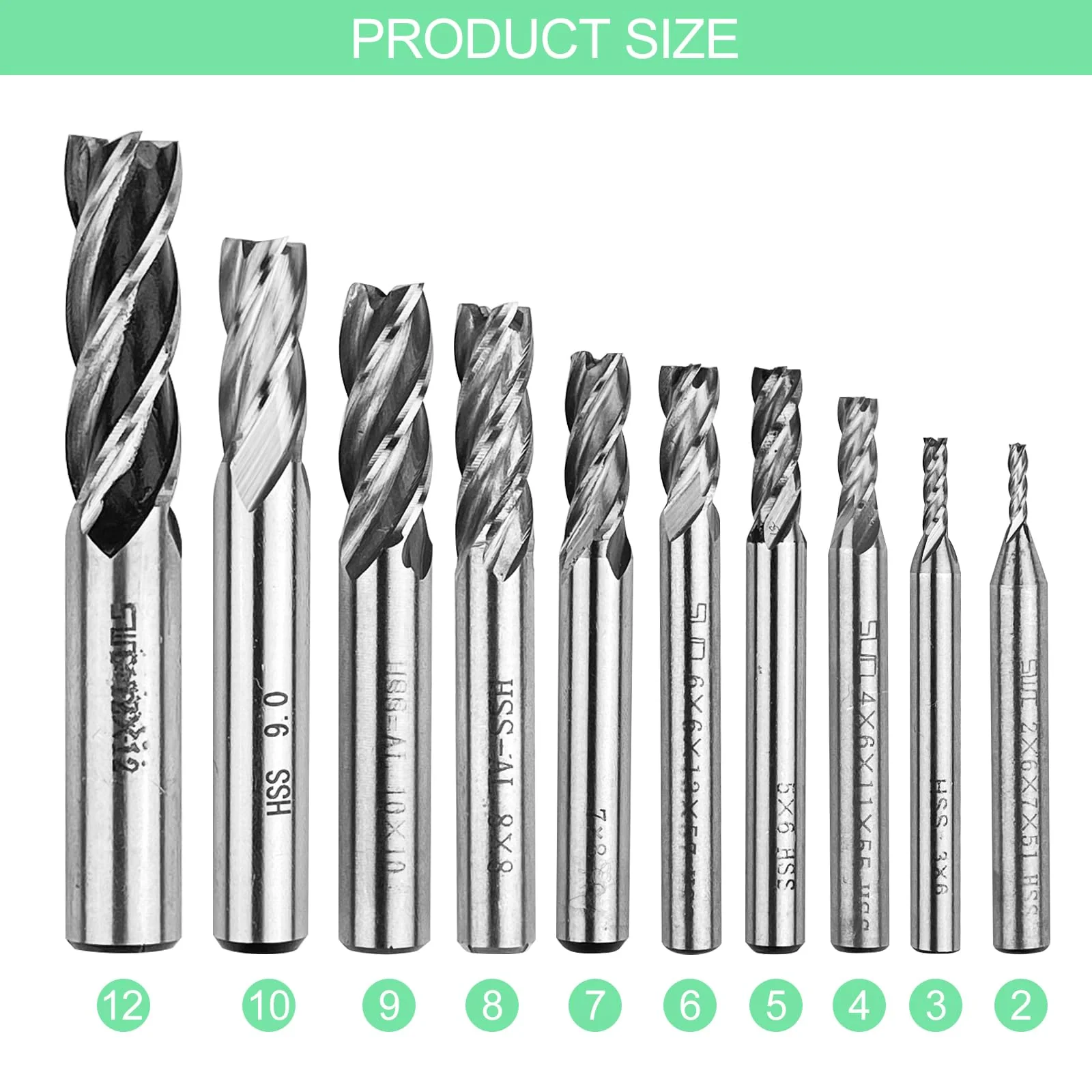 Riloventa 10 Pieces 4 Flute End Mill Cutter High Speed Steel CNC Router Bit Straight Shank Drill Bits CNC Router Bits Groove Cutter Metal with Storage Box for 2/3/4/5/6/7/8/9/10/12mm - Image 2