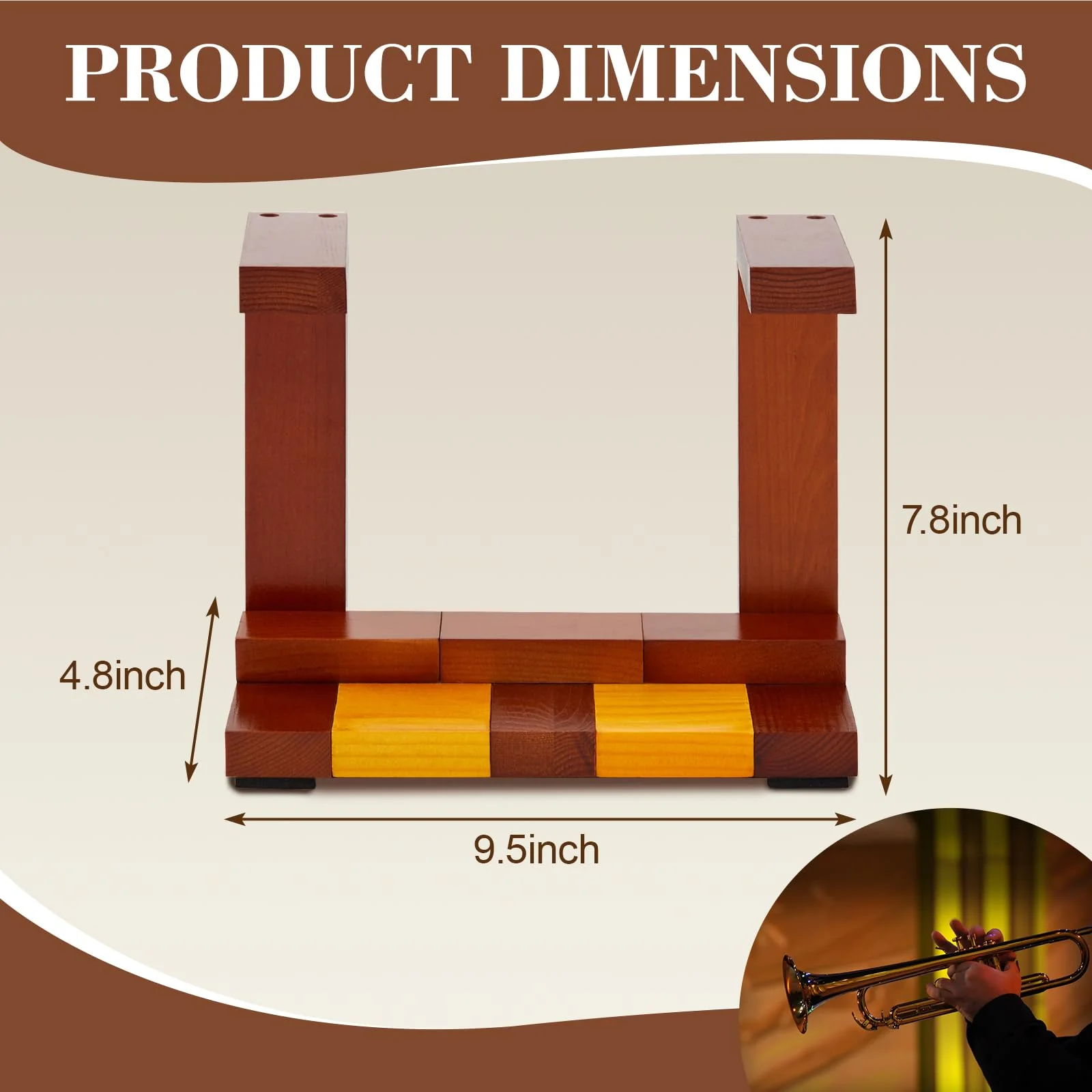 Ripeng Wooden Trumpet Stand Horizontal Trumpet Holder for All Musicians Unique Gift, 9.5 x 4.7 x 7.8 Inch, Trombone Accessories - Image 2