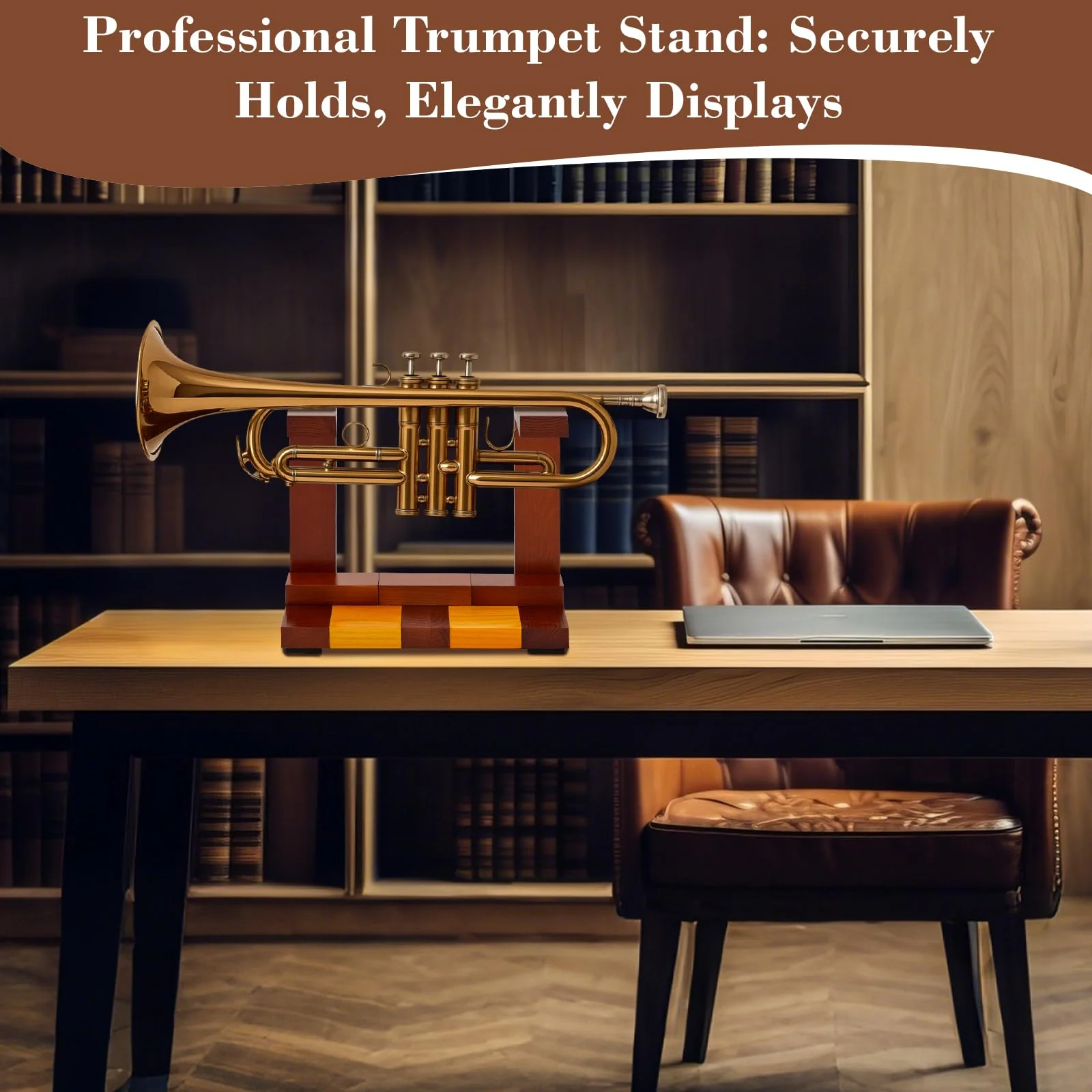Ripeng Wooden Trumpet Stand Horizontal Trumpet Holder for All Musicians Unique Gift, 9.5 x 4.7 x 7.8 Inch, Trombone Accessories - Image 3