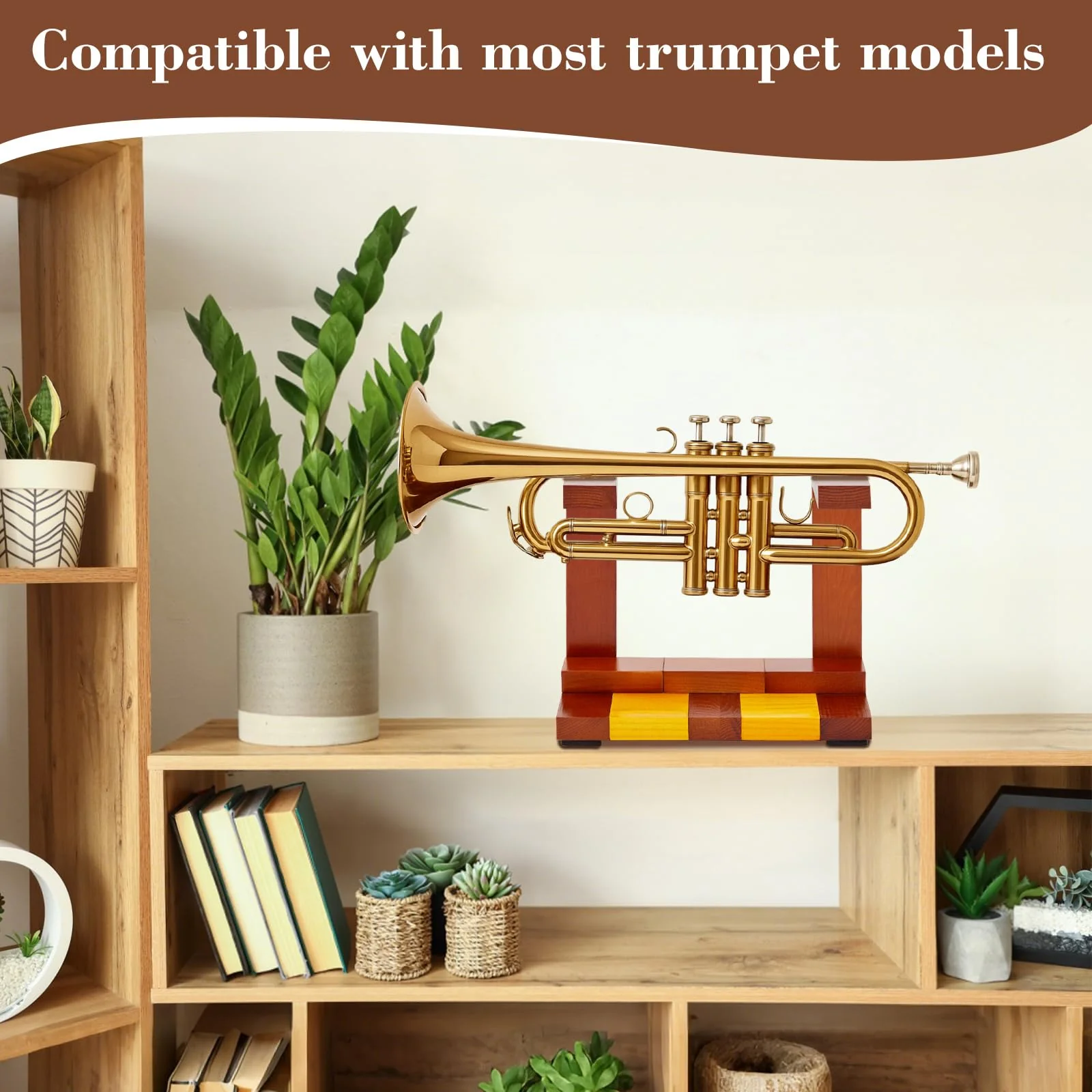 Ripeng Wooden Trumpet Stand Horizontal Trumpet Holder for All Musicians Unique Gift, 9.5 x 4.7 x 7.8 Inch, Trombone Accessories - Image 5