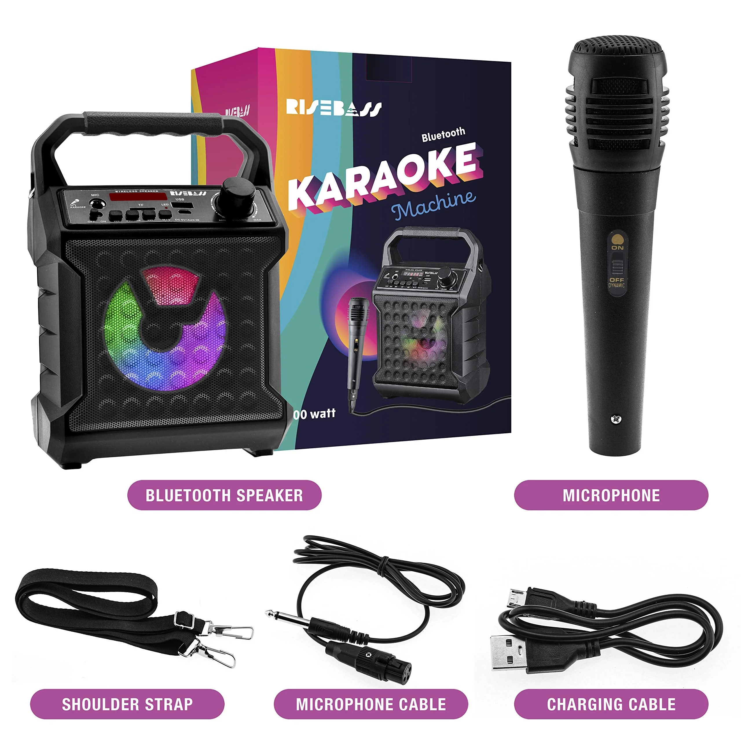 Risebass Portable Party Speaker with Microphone - Graduation Gifts - Bluetooth Outdoor Speaker with Sing Along Karaoke - Small and Loud with Bluetooth SD AUX and USB Outdoor and Indoor Black - Image 2