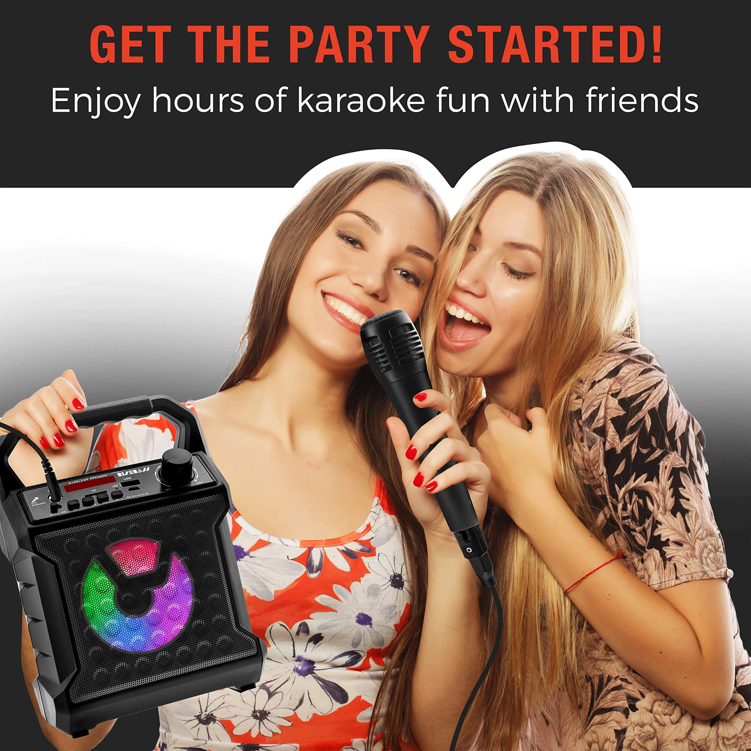 Risebass Portable Party Speaker with Microphone - Graduation Gifts - Bluetooth Outdoor Speaker with Sing Along Karaoke - Small and Loud with Bluetooth SD AUX and USB Outdoor and Indoor Black - Image 6