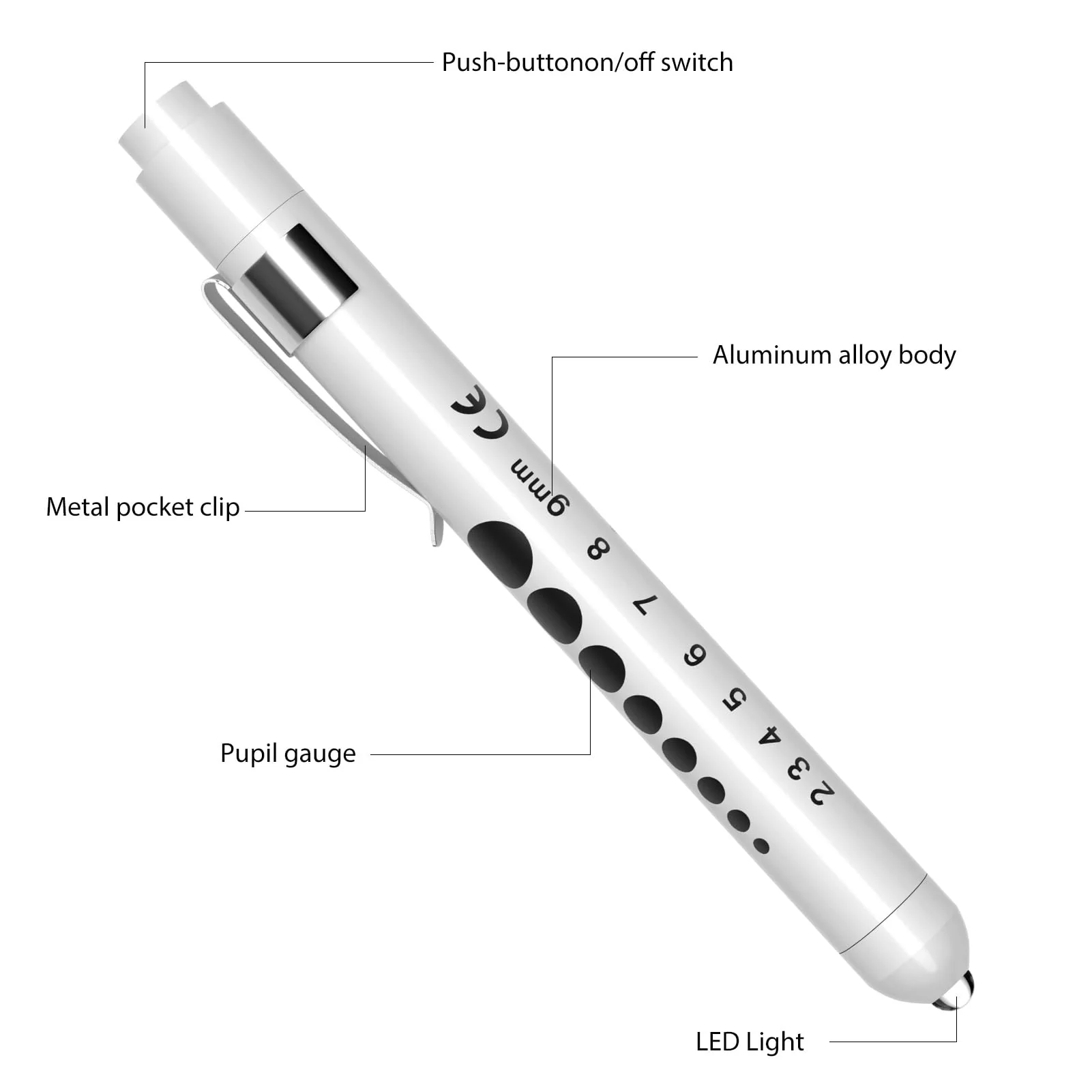 RISEMART Pupil Light, Diagnostic Light, Nurse Emergency Service Accessories with Pupil Meter and Ruler (Gold and White) Gold and White - Image 2