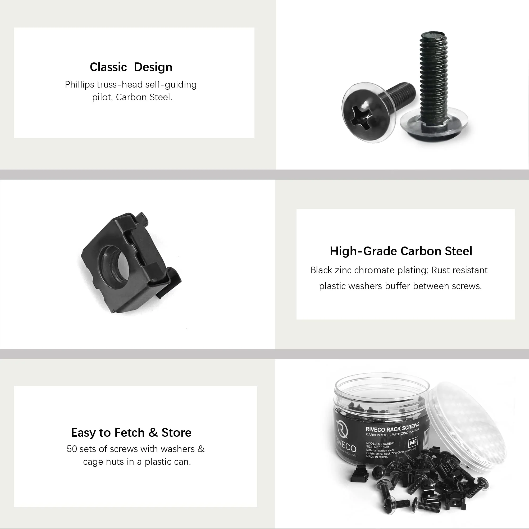 RIVECO M5 Rack Screws & Cage Nuts for Server Cabinets & Racks Mounting Network Equipment Clip Nuts 50 Sets Black M5 Screws + Cage Nuts - Image 3