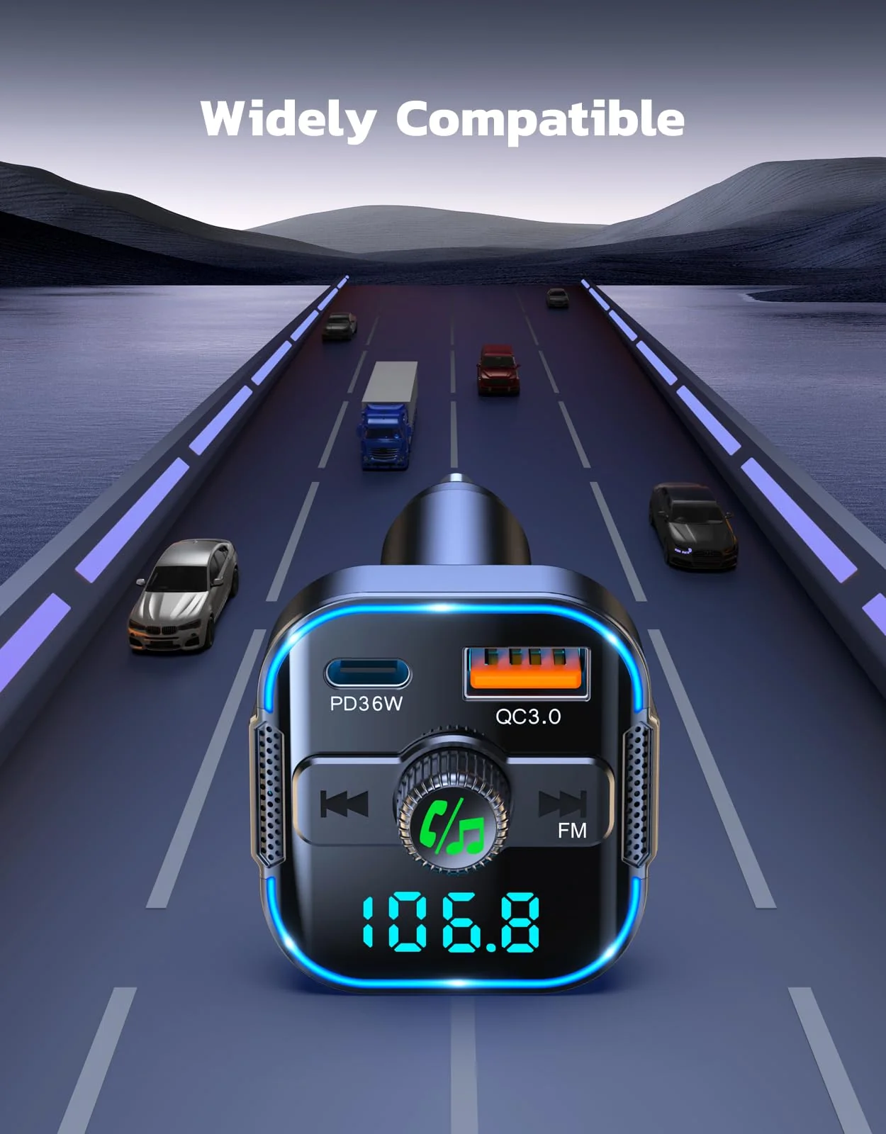 RIWUSI Bluetooth 5.3 Car Adapter【PD 36W+QC3.0 18W】, 2-in-1 FM Bluetooth Transmitter 【Dual Stronger Mics】& Fast Car Charger, Wireless FM Radio Adapter Hands-Free Calling, Siri Assistant, Black - Image 6
