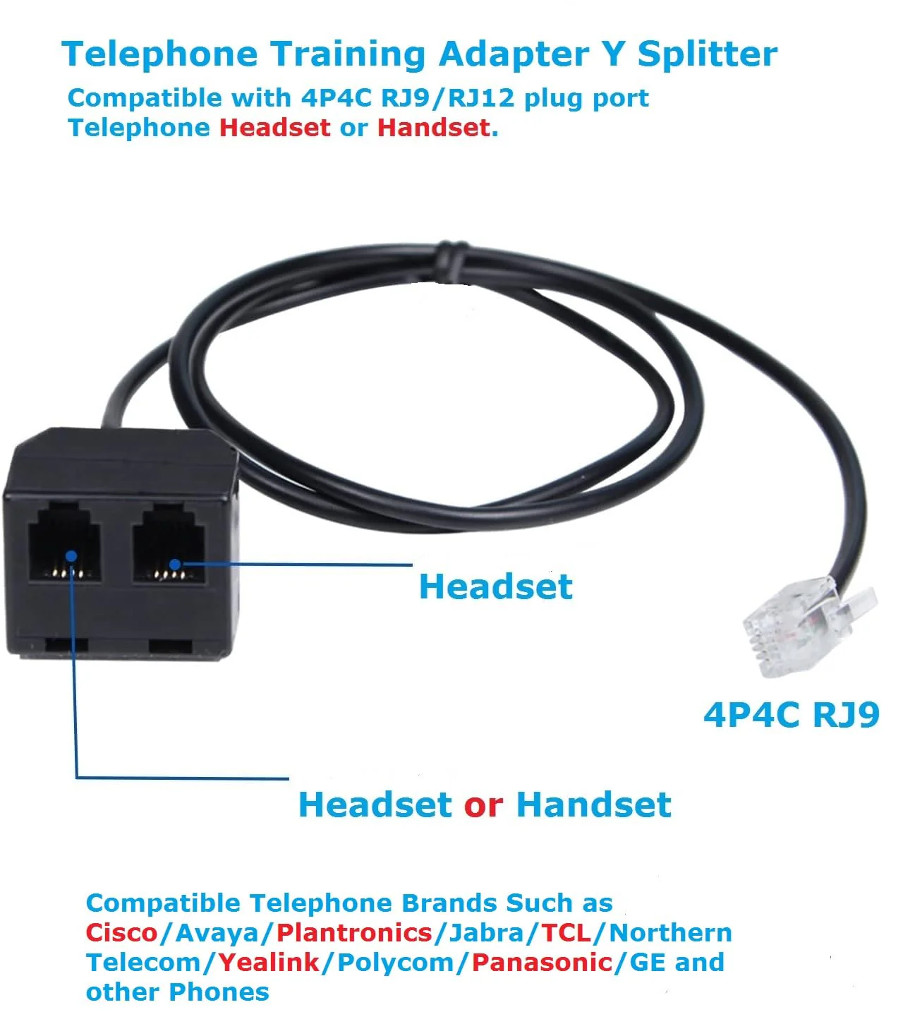 RJ9 Telephone Training Adapter Y Splitter Compatible for Headset or Handset for Norstar, Nortel Meridican, Avaya, Ashtra, Mitel, Polycom, Plantronic Ge and Other IP Phone .Headset Buddy Adapter - Image 3