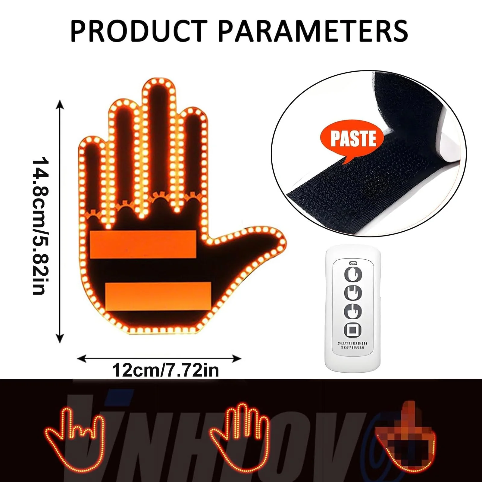 Road Mate Hand, Road Mate Hand Signal, Funny Car Led Finger Lights with Remote Control, Finger Flickering Light for Car, Light up Finger for Car Window - Image 2