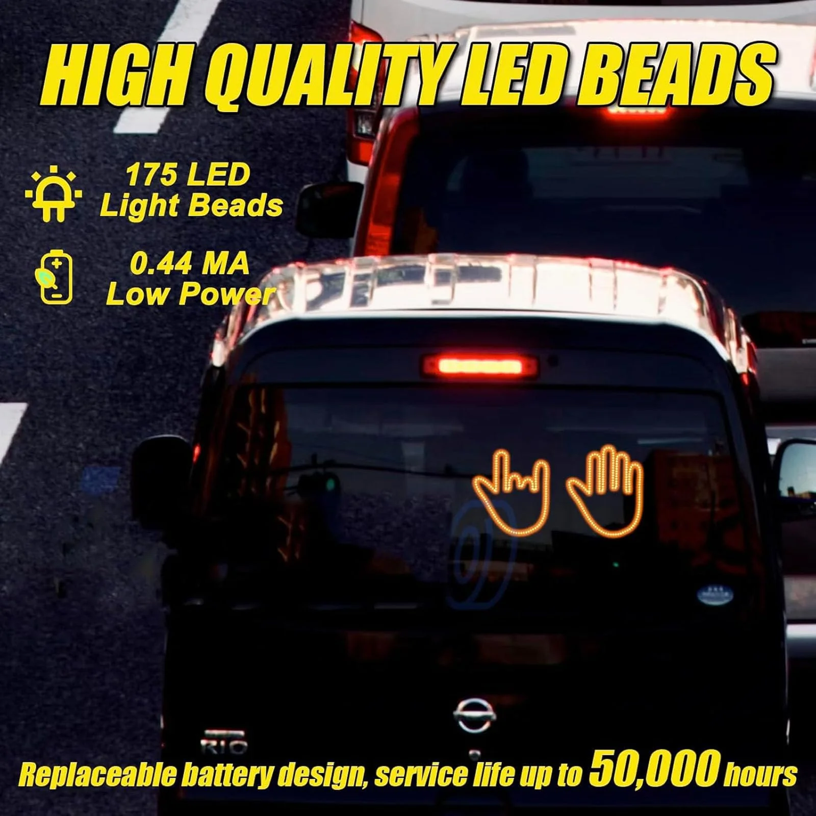 Road Mate Hand, Road Mate Hand Signal, Funny Car Led Finger Lights with Remote Control, Finger Flickering Light for Car, Light up Finger for Car Window - Image 3