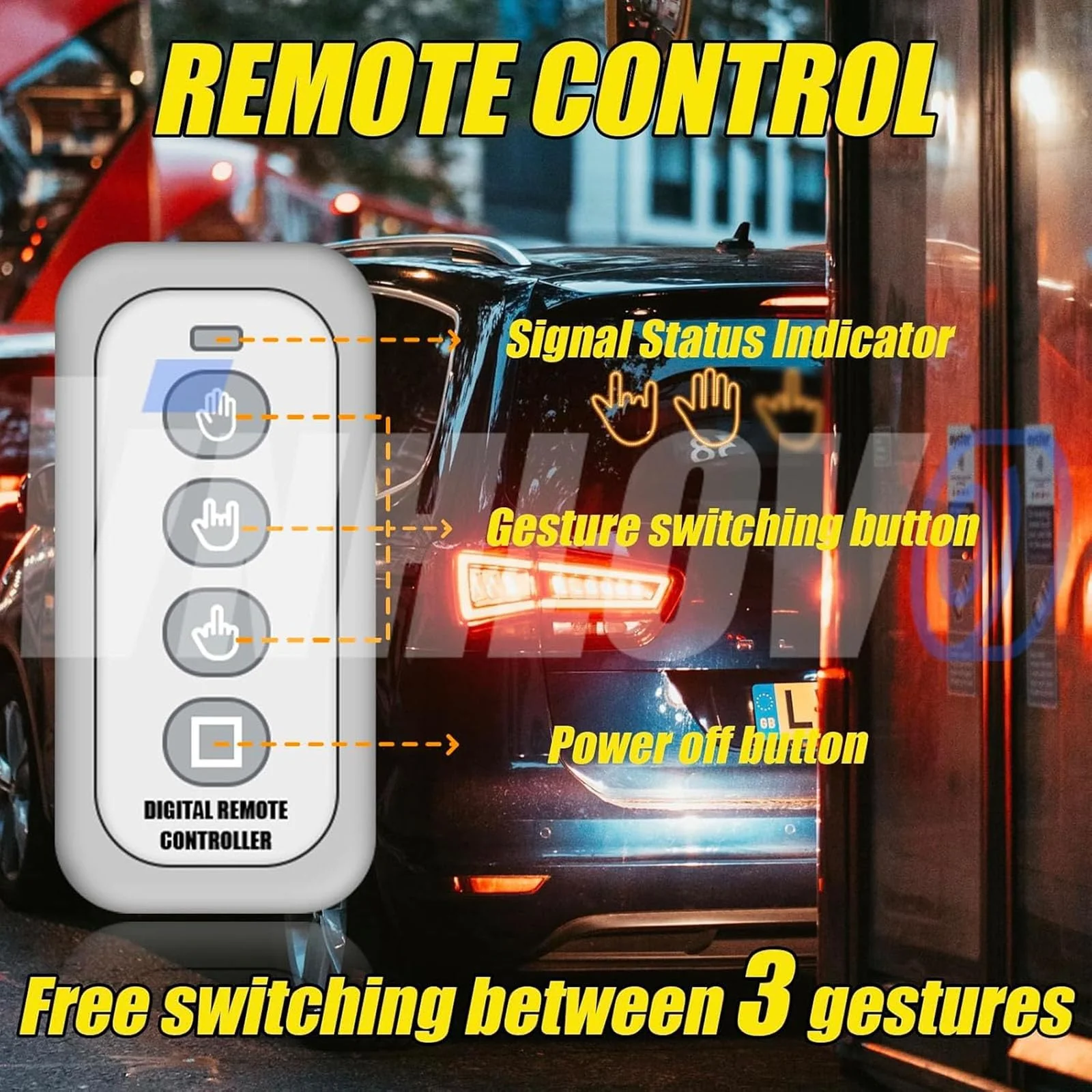Road Mate Hand, Road Mate Hand Signal, Funny Car Led Finger Lights with Remote Control, Finger Flickering Light for Car, Light up Finger for Car Window - Image 5