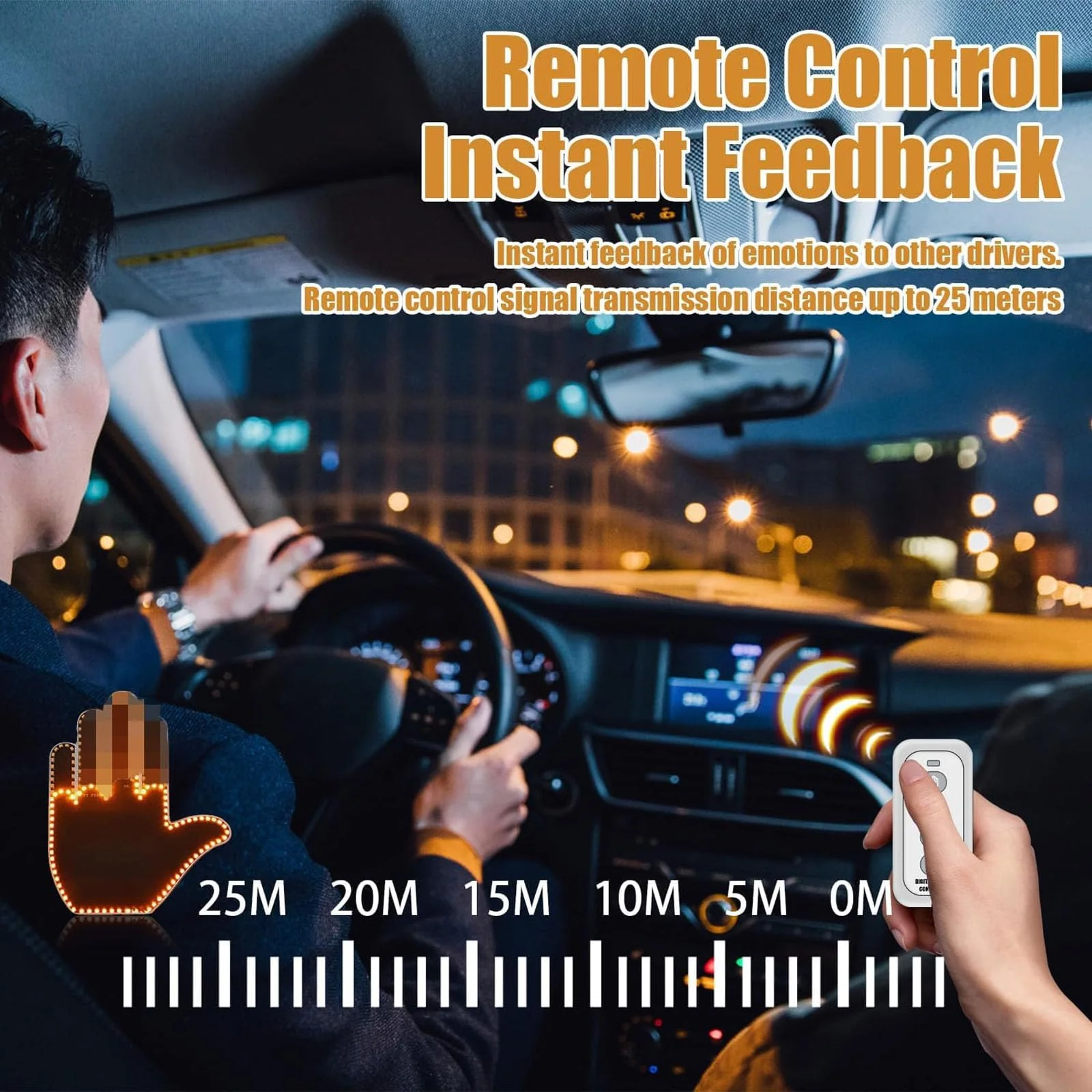 Road Mate Hand, Road Mate Hand Signal, Funny Car Led Finger Lights with Remote Control, Finger Flickering Light for Car, Light up Finger for Car Window - Image 6