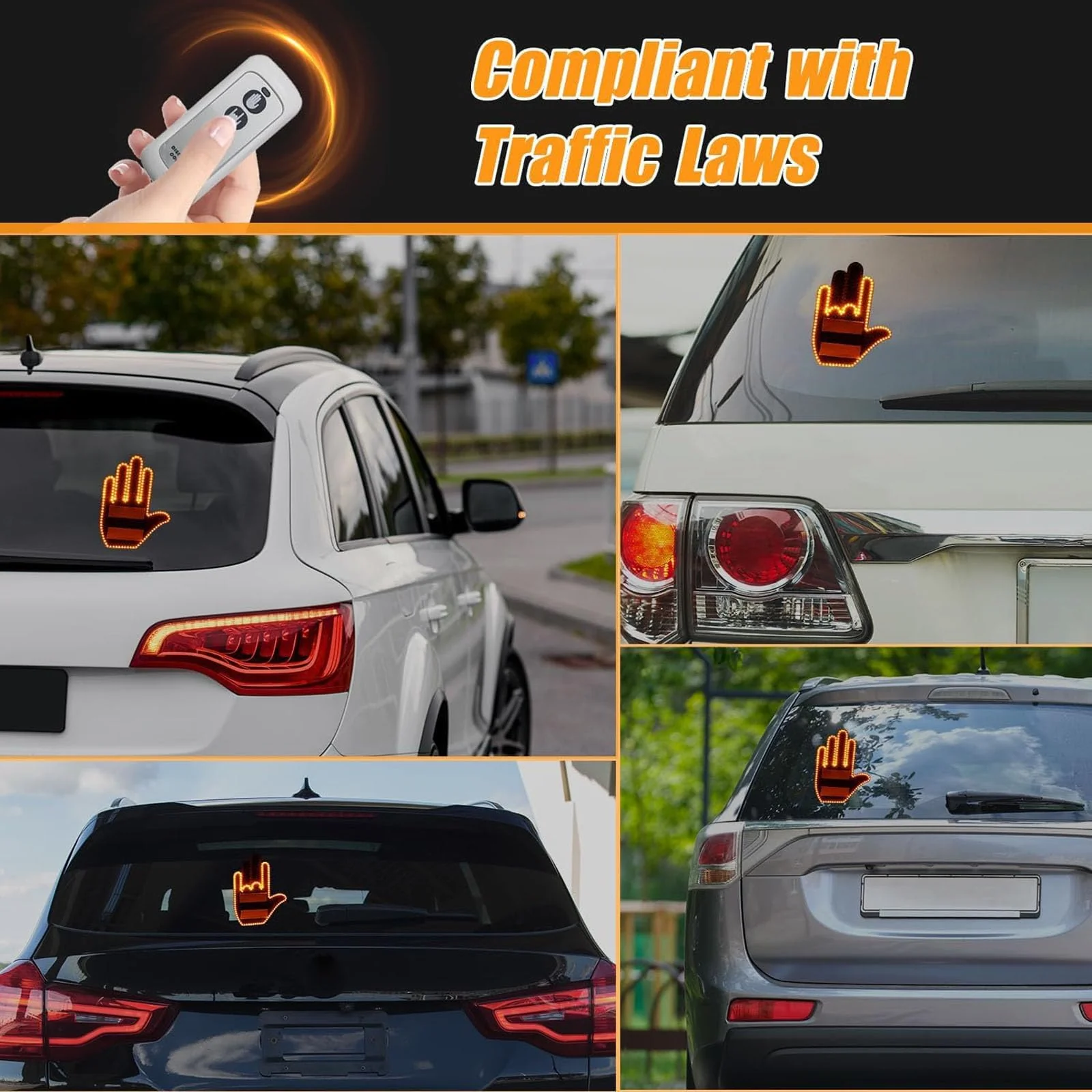Road Mate Hand, Road Mate Hand Signal, Funny Car Led Finger Lights with Remote Control, Finger Flickering Light for Car, Light up Finger for Car Window - Image 7