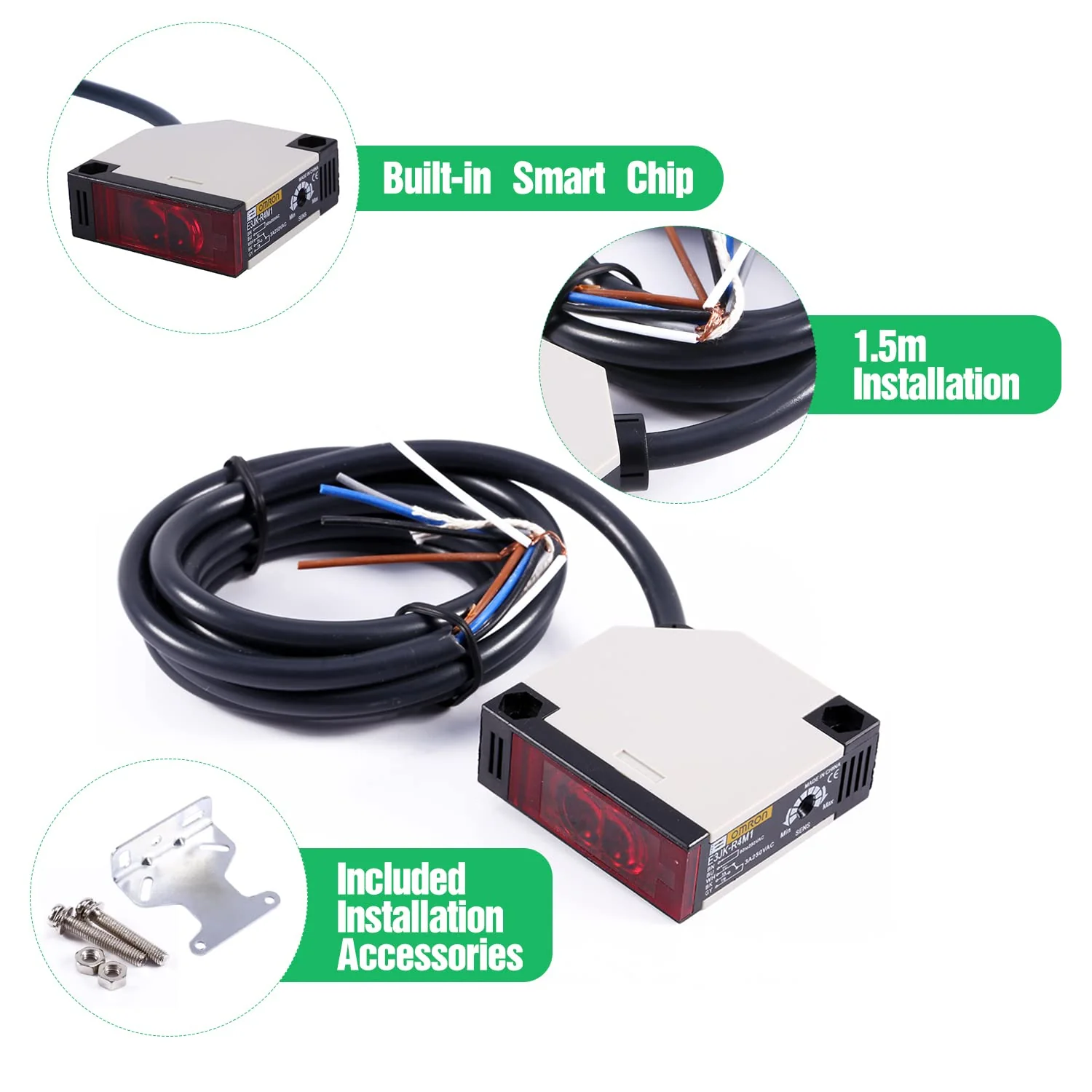 Roberee Reflection Light Barrier, E3JK-R4M1 Reflection Photoelectric Sensor AC 90-250V 3A Photoelectric Switch for Automatic Garage Door Alarm Sensor DIY Sensor Stair Light - Image 6