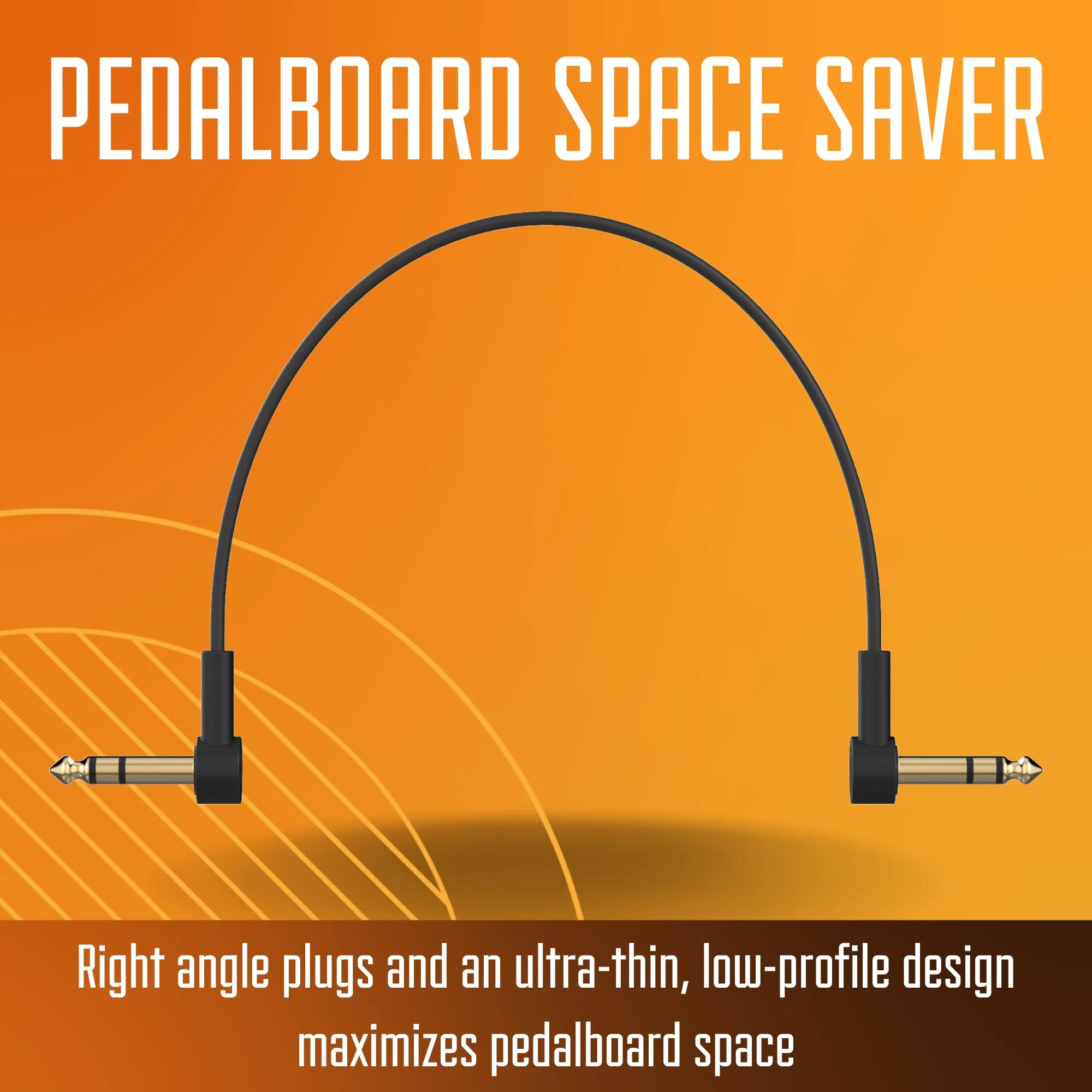 Rock Stock 1/4" Stereo TRS Flat Patch Cables - 12" Ultra-Thin, Right Angle, Low Profile, Gold Plated, Braided Shielding - Maximize Pedalboard Space, Eliminate Noise, Connect Guitar Effects Pedals 12 Inches (1 Foot) - Image 3