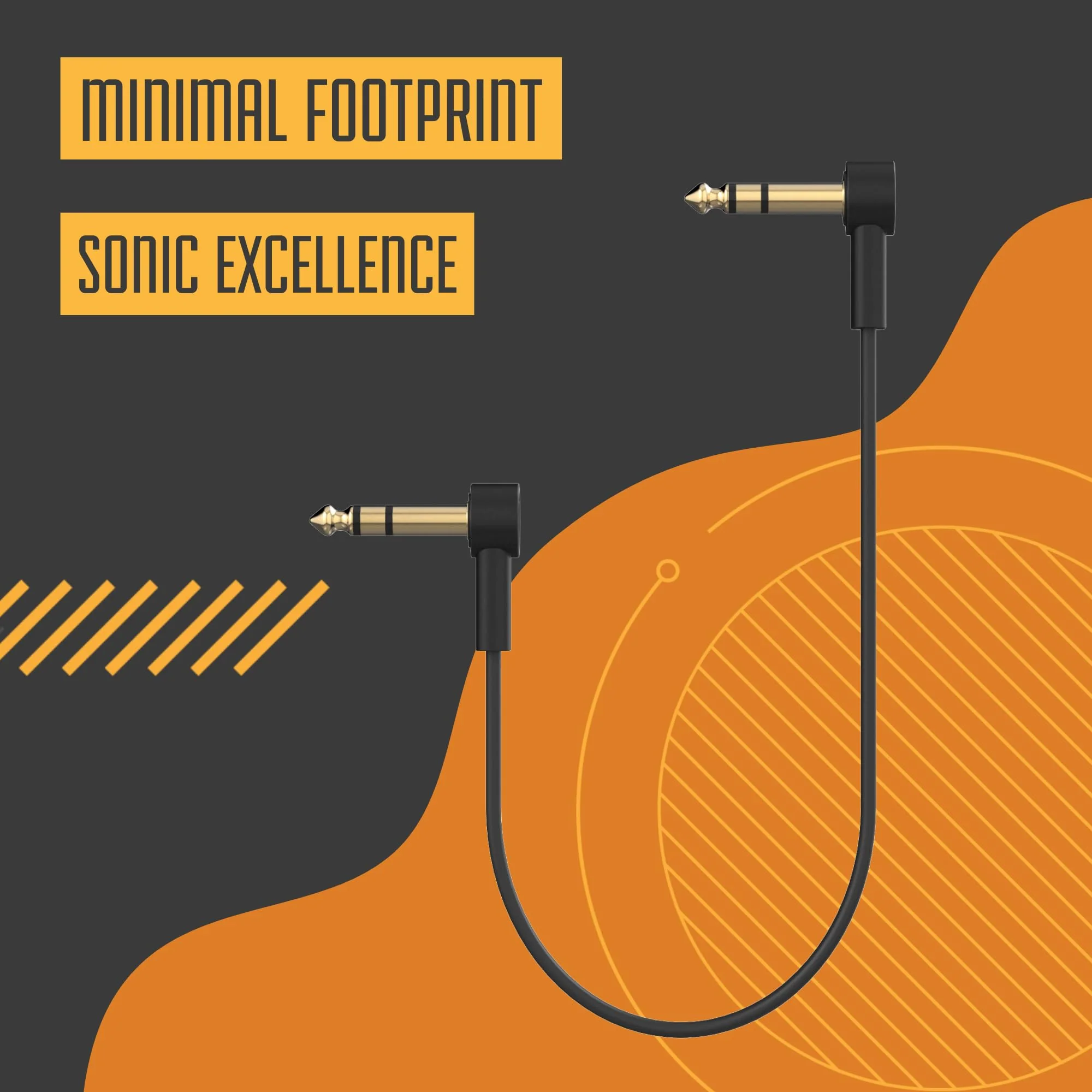 Rock Stock 1/4" Stereo TRS Flat Patch Cables - 12" Ultra-Thin, Right Angle, Low Profile, Gold Plated, Braided Shielding - Maximize Pedalboard Space, Eliminate Noise, Connect Guitar Effects Pedals 12 Inches (1 Foot) - Image 5