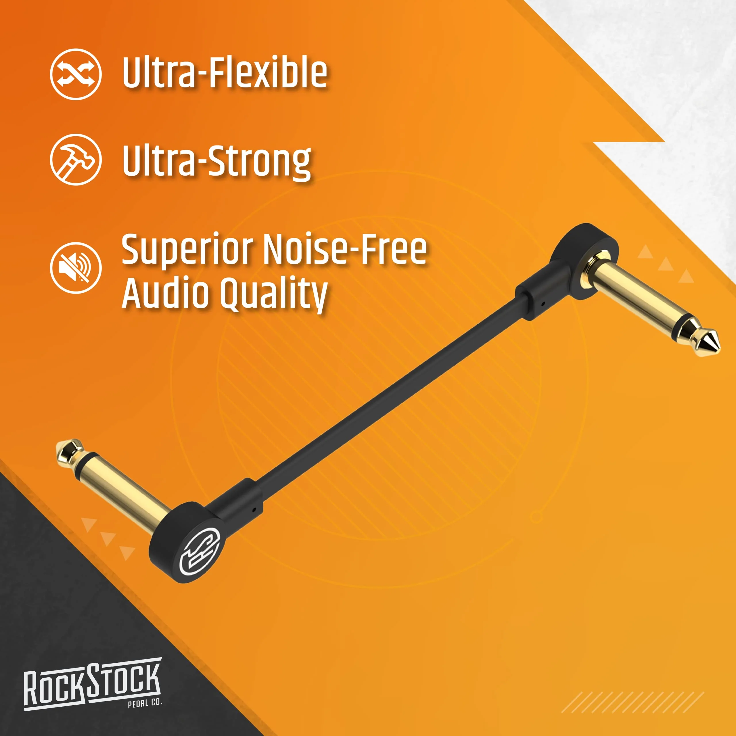 Rock Stock Guitar Flat Patch Cables (Pack of 3) - 12 Inch S-Shape Ultra-Thin Effect Guitar Pedal Patch Cables - Right-Angle, Black with Durable Gold Plated Connectors, Maximize Pedalboard Space 12 Inches - Image 2