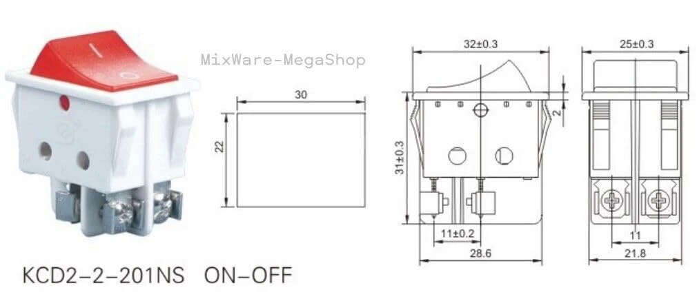 Rocker Switch Red with Screw Connection Device Switch 2-Pin (4pin) 16A 250~ Illuminated LED - Image 2