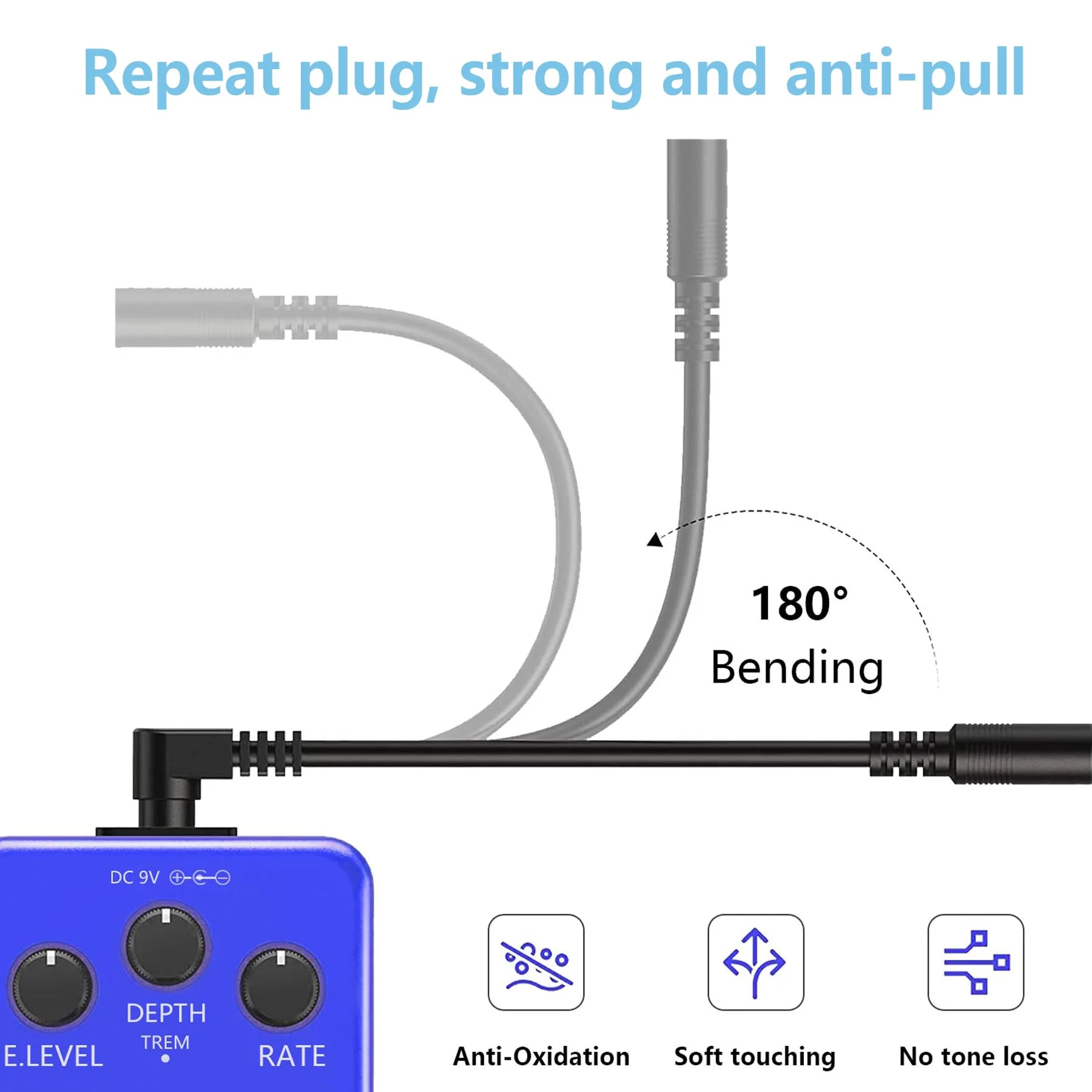 Rockhouse 9V DC 1A Guitar Pedal Power Supply Center Negative 9 Volt Adapter Power Cord with 6 Way Daisy Chain Cables for BOSS Guitar Effect Pedals - Image 6