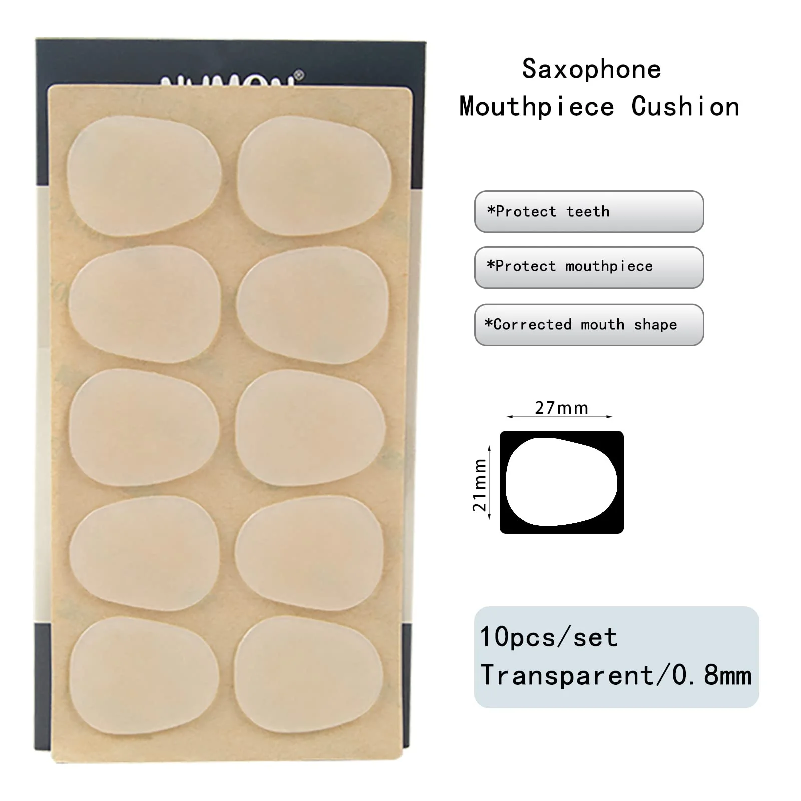 Rockhouse Saxophone Mouthpiece Pads Patch Teeth Cushion Clear 0.8mm Silicone Pad Alto Tenor Sax Accessory, 10-pack sax 0.8mm - Image 2