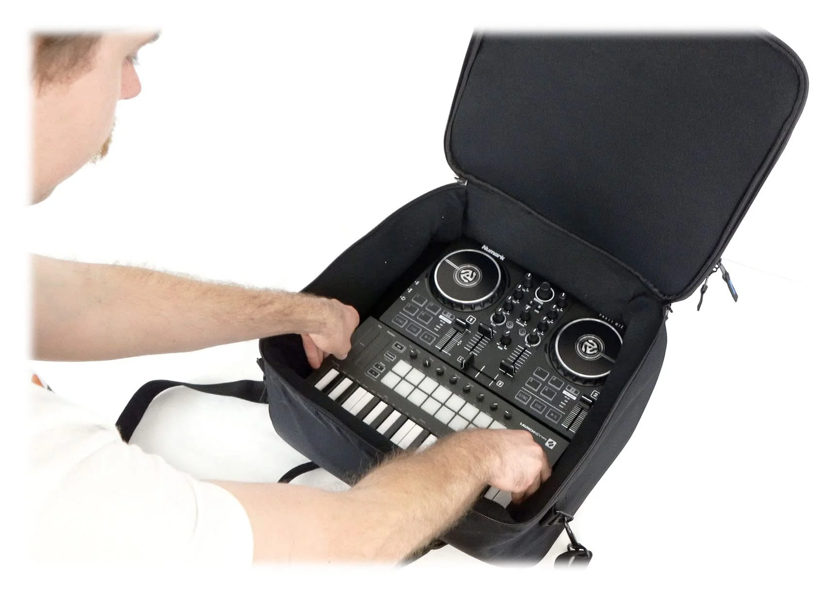 Rockville MB1313 DJ Gear Mixer Bag Case 13 x 13 x 6 Inches, Dual-Layer Foam Padding, YKK Zippers, Front Pocket, Adjustable Strap, for Mixers, Controllers, FX Pedals - Image 5